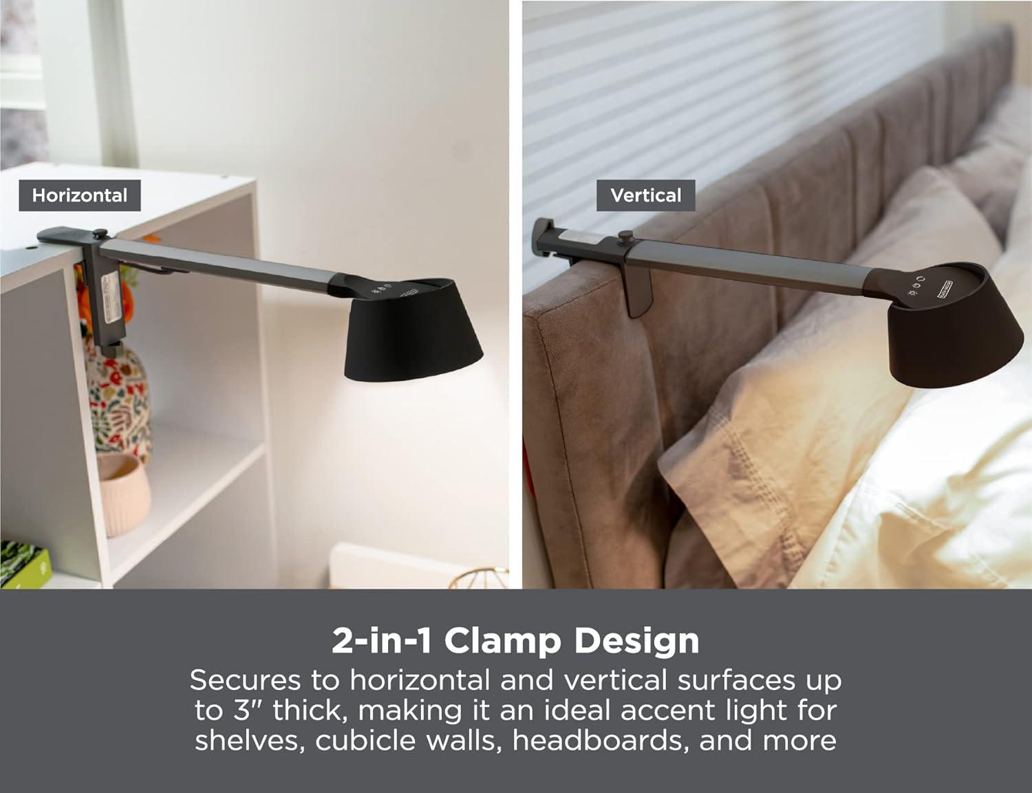 BLACK+DECKER Verve Designer LED Clamp Light, Fits Shelves, Cubicles & Headboards, True White LED + 16M RGB Colors
