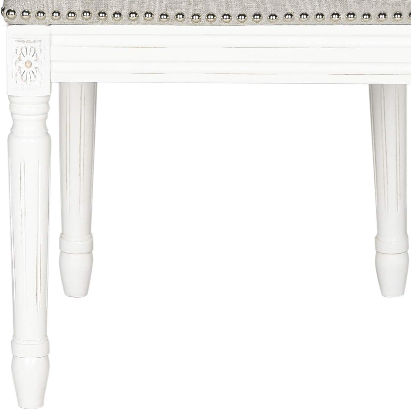 Buchanan 19H French Brasserie Linen Rectangle Side Chair Silver Nail Heads (Set Of 2) - Light Grey/Cream - Safavieh