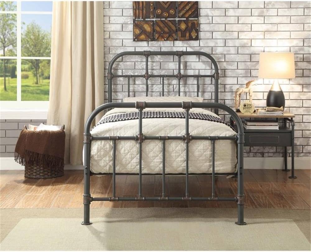 Industrial Style Metal Twin Size Bed with Pipe Inspired Frame Brown - Saltoro Sherpi