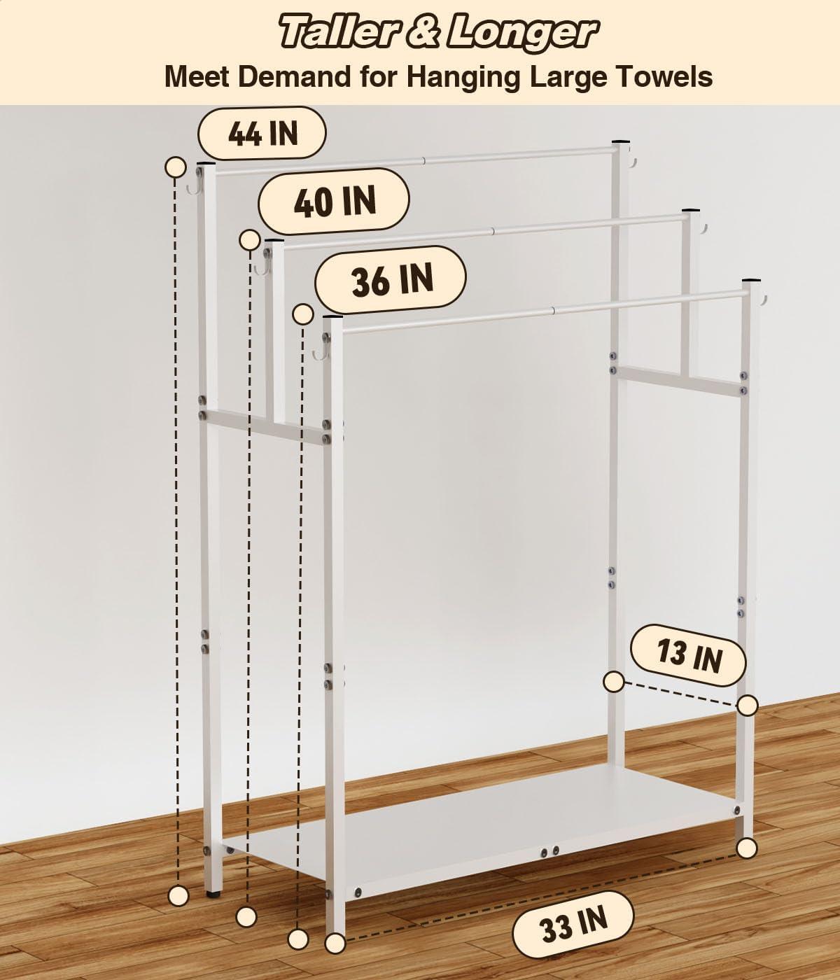 44" High Freestanding Towel Rack with 6 Bathroom Hooks