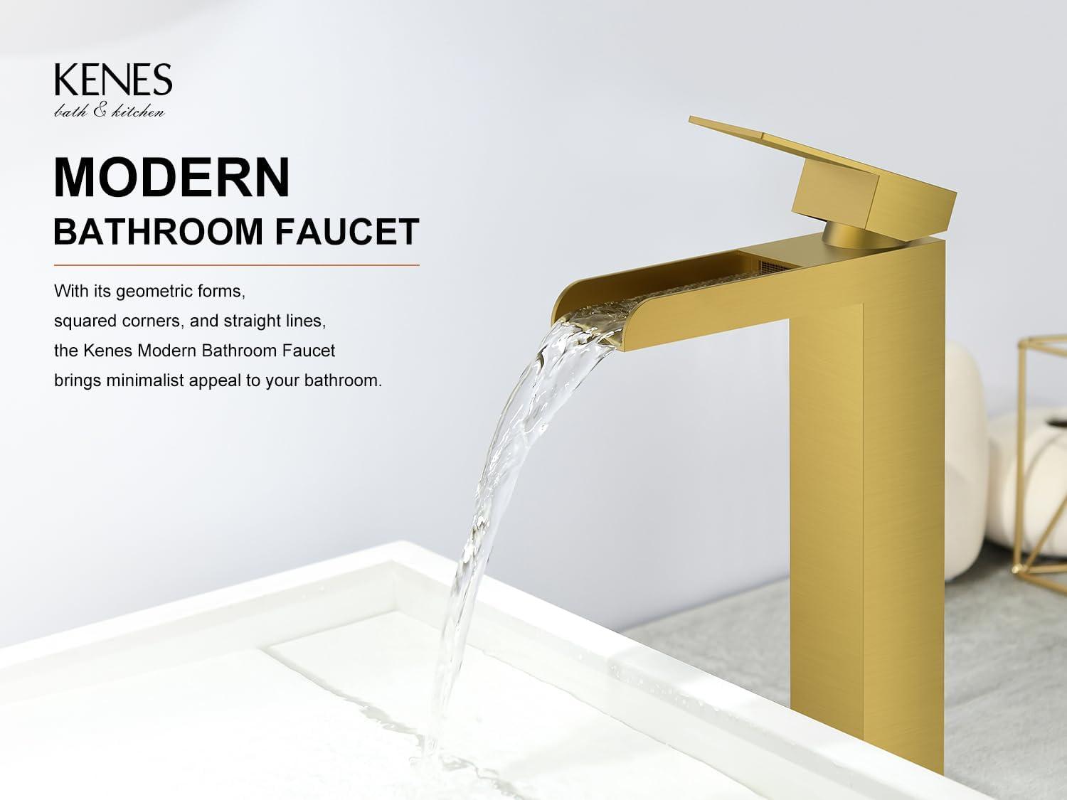 Brushed Gold Tall Stainless Steel Waterfall Bathroom Faucet