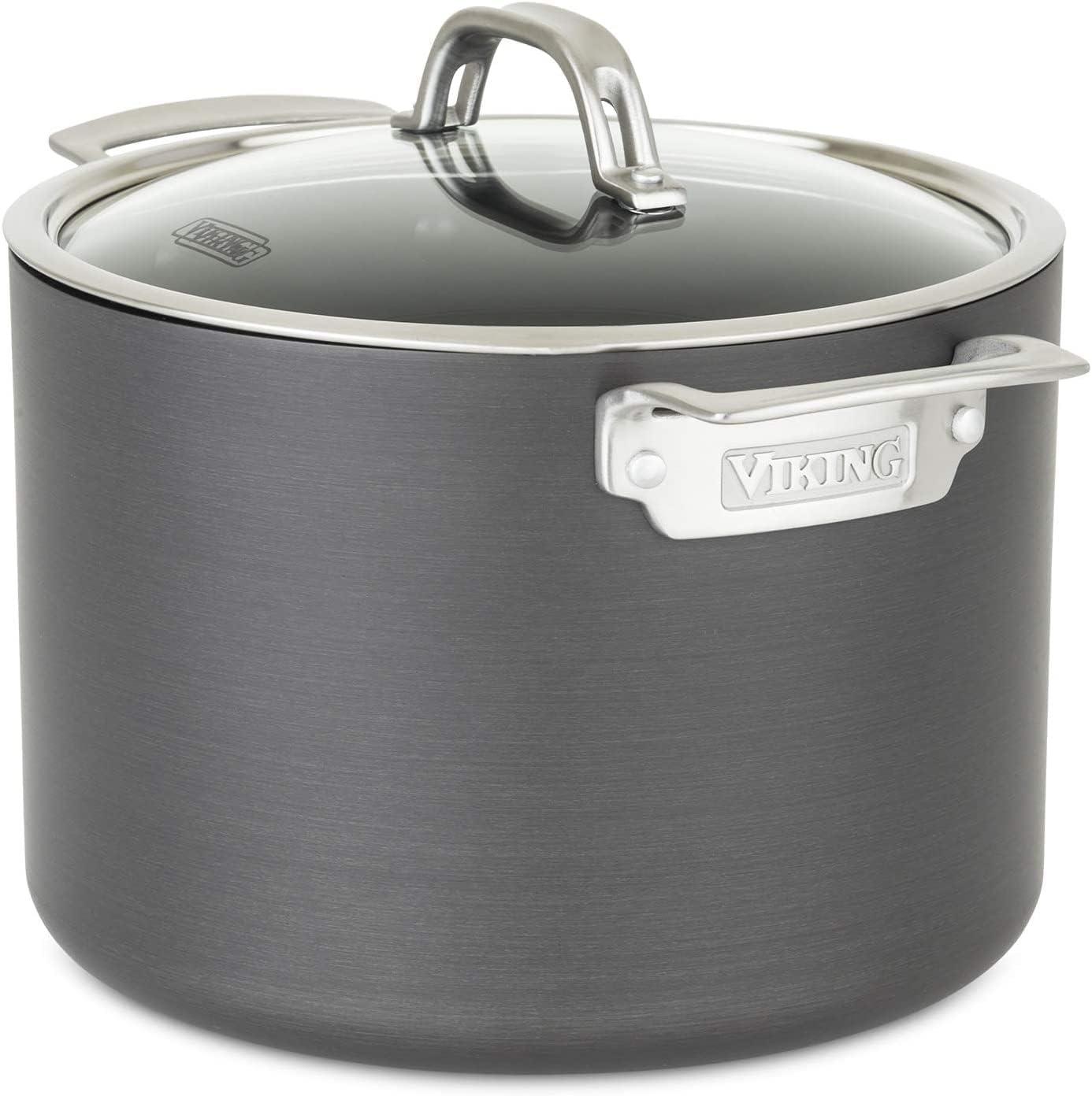 Viking 8 Quart Gray Aluminum Nonstick Stockpot with Glass Lid