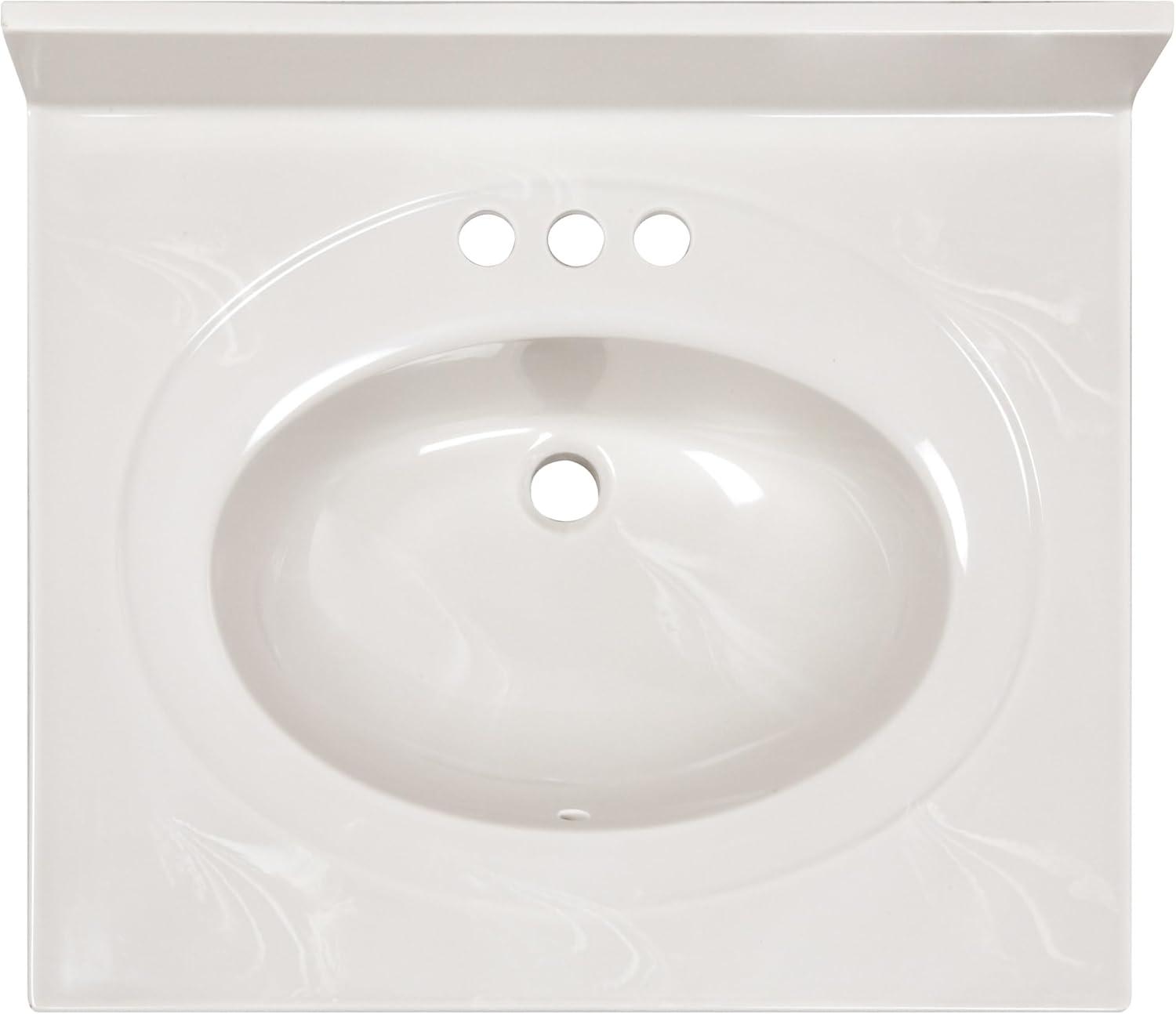 Cultured Marble Vanity Top – 25-Inch Single Bowl Sink 4-Inch Centerset with Integrated Backsplash – Reinforced Packaging – Ivory Swirl, Design House, 586313