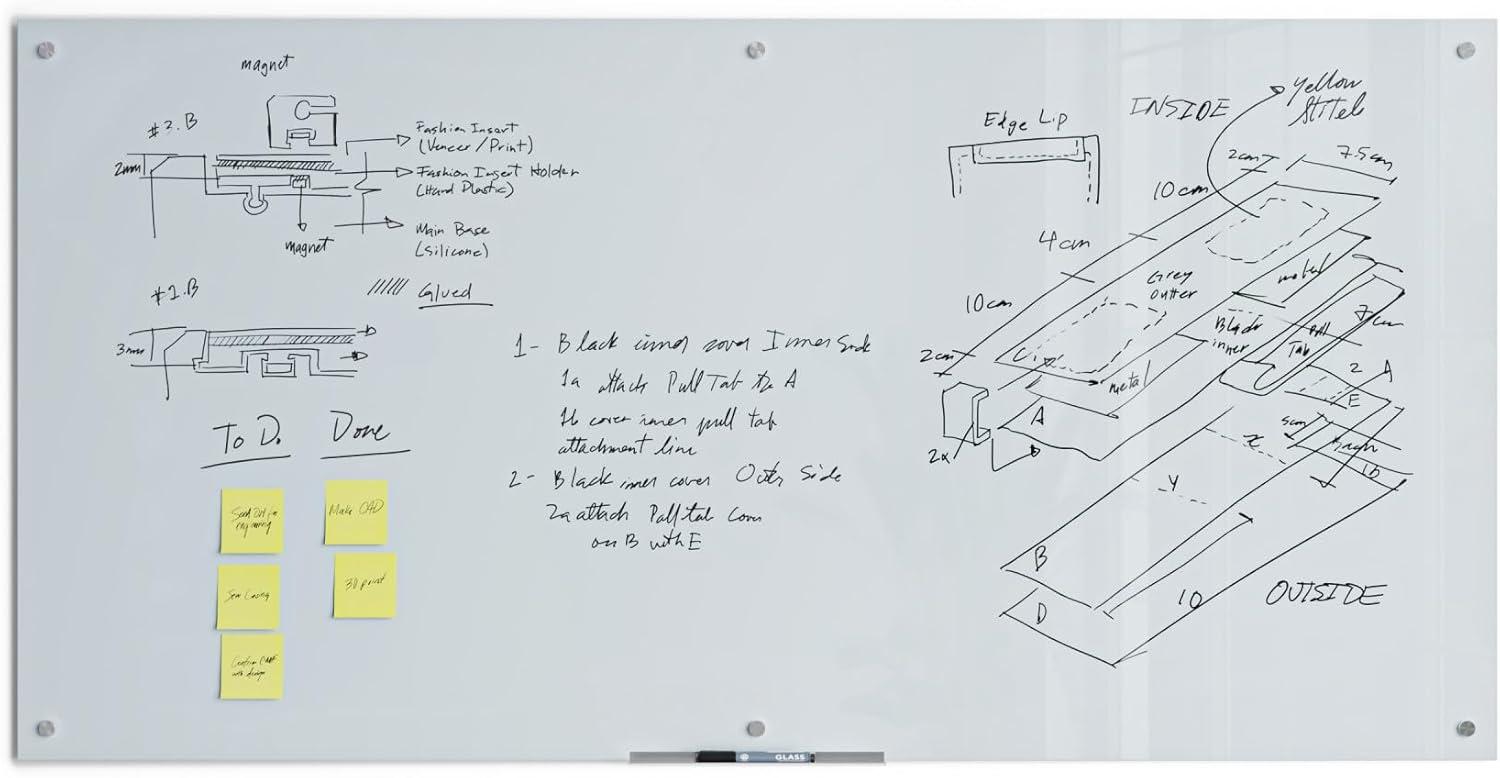 U Brands 70"x35" Frosted Glass Frameless Dry Erase Board White