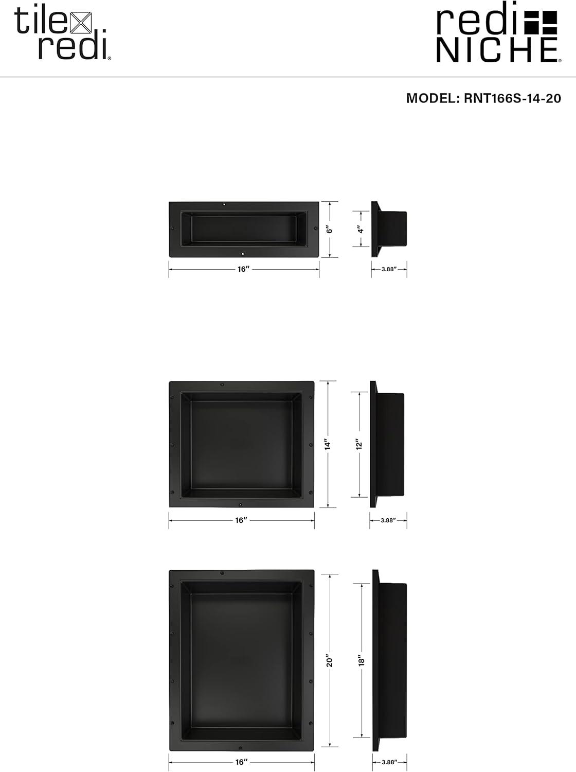 Black ABS Triple Recessed Shower Shelf with Three Inner Shelves