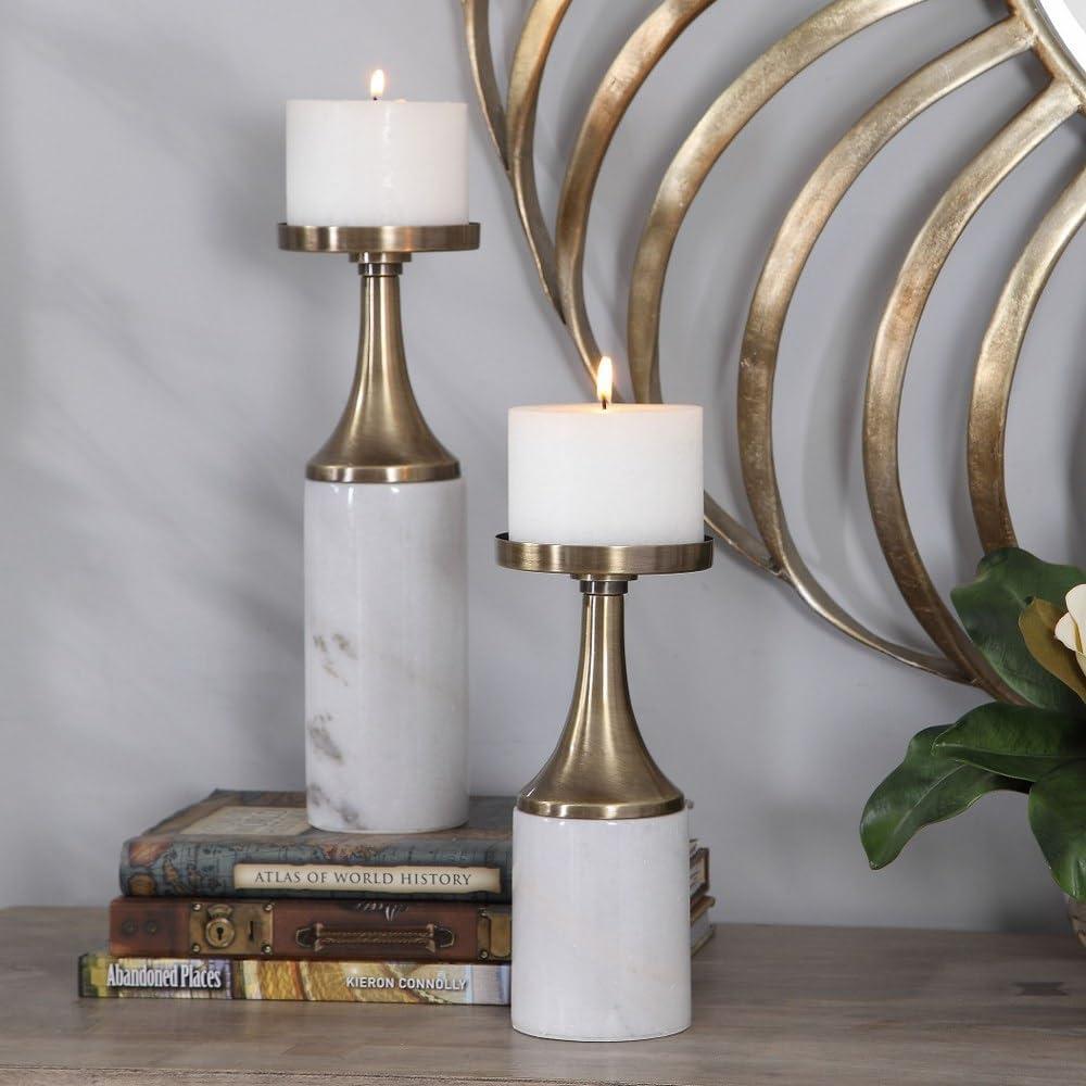 Uttermost Castiel White and Brass Pillar Candle Holders Set of 2