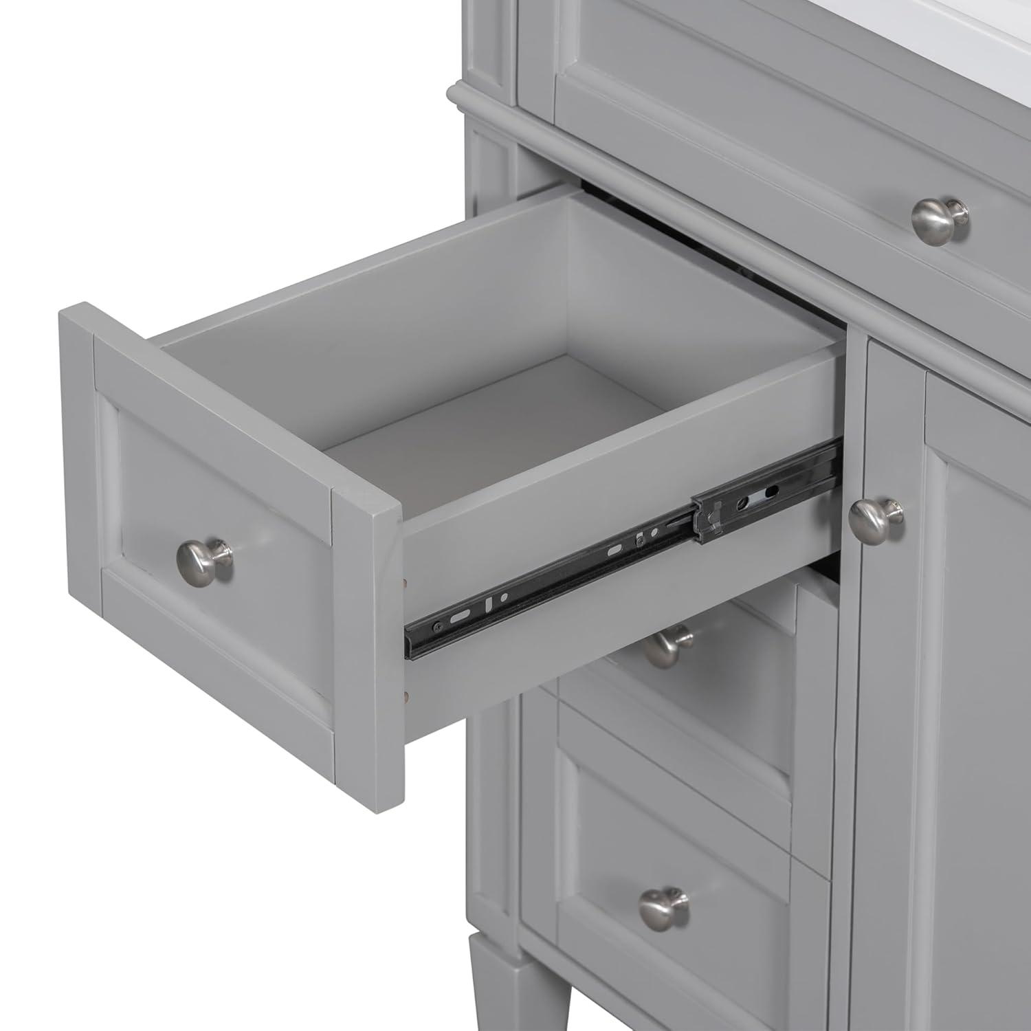 Linique 30" Bathroom Vanity with Sink Combo Set, Solid Wood Frame Modern Bathroom Storage Cabinet with 2 Drawers and a Tip-Out Drawer, Soft Closing Cabinet Door with Organizer, Grey