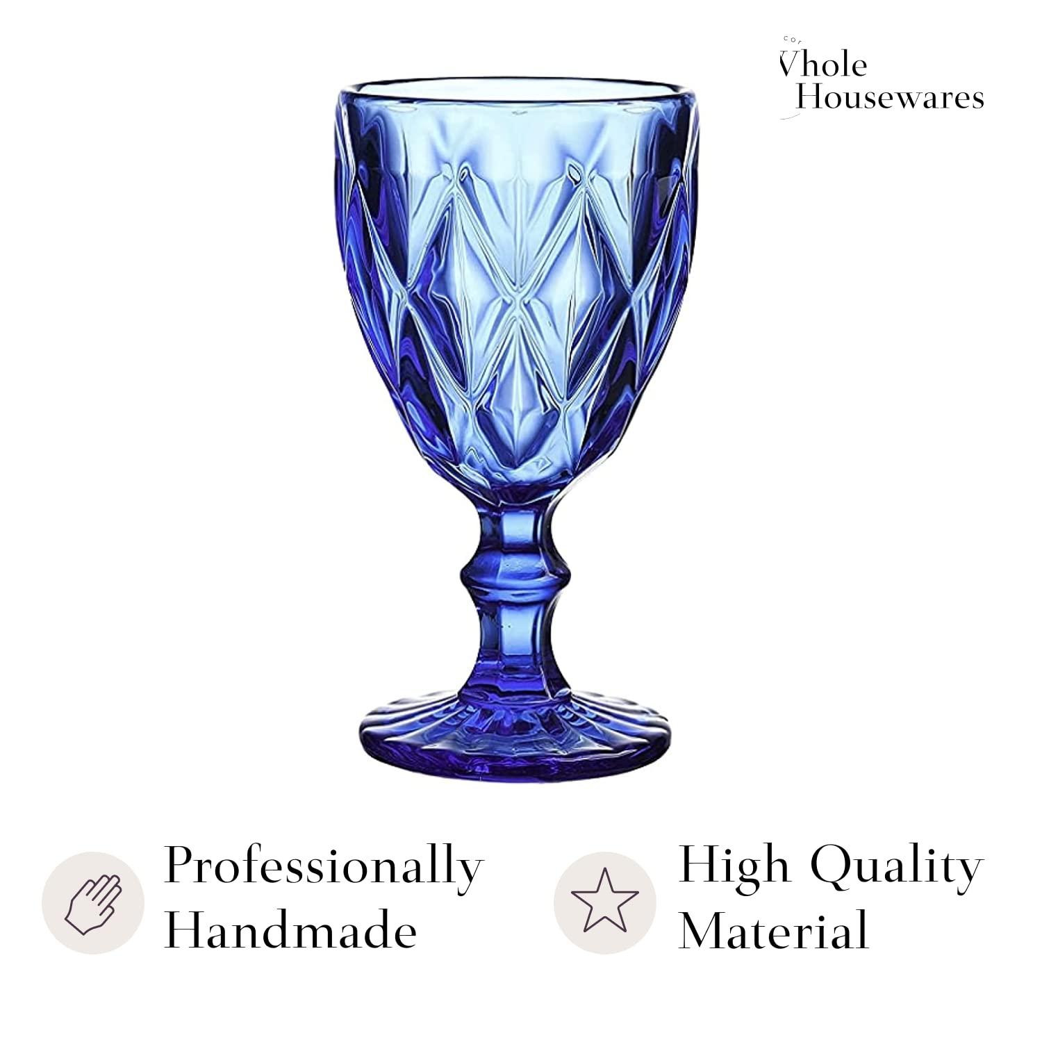 WHOLE HOUSEWARES 9.5 Oz Blue Colored Vintage Glass Drinkware Set | Set of 6, Cobalt Blue