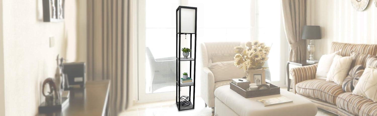 Simple Designs 62.5" Three Shelf Etagere Organizer Storage Floor Lamp