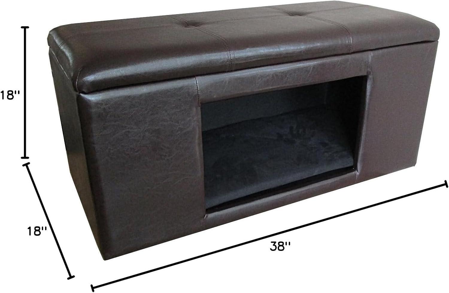 Brown Faux Leather Pet Bed Bench with Storage