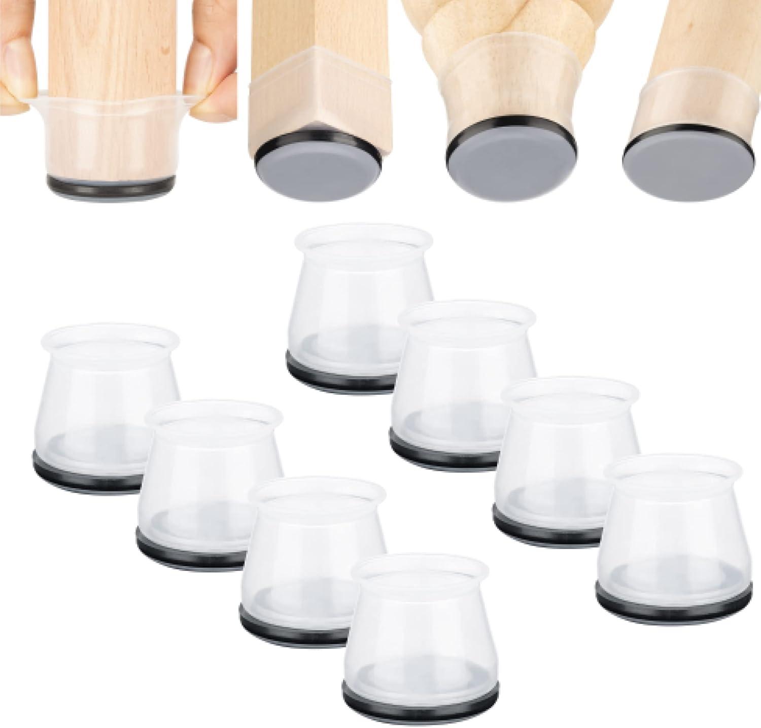 Clear Silicone Round Chair Leg Sliders for Carpet, 8-Pack