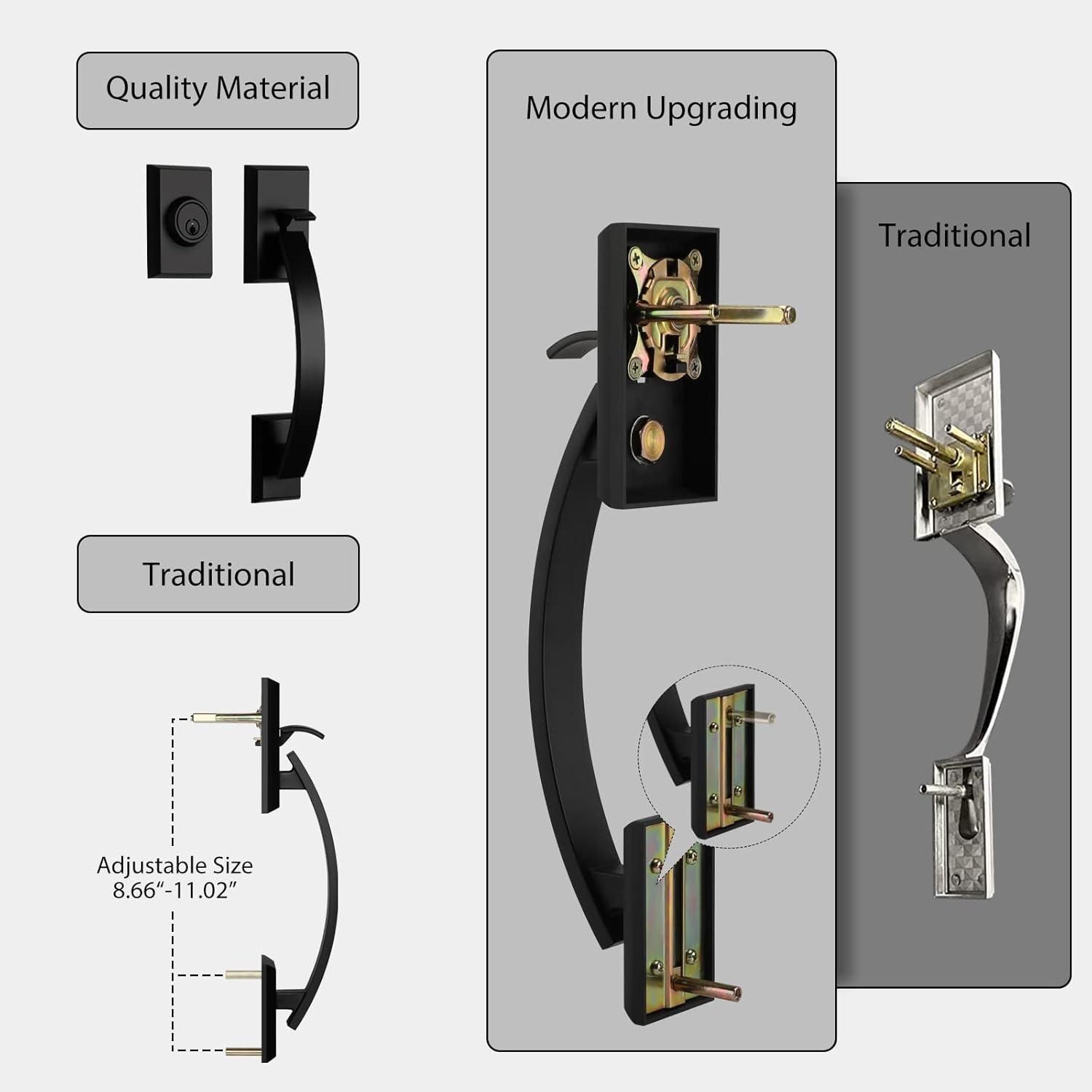 Matte Black Front Door Handle and Deadbolt Set Exterior, Black Front Door Lock Set, Modern Entry Door Locksets with Deadbolt Single Cylinder,