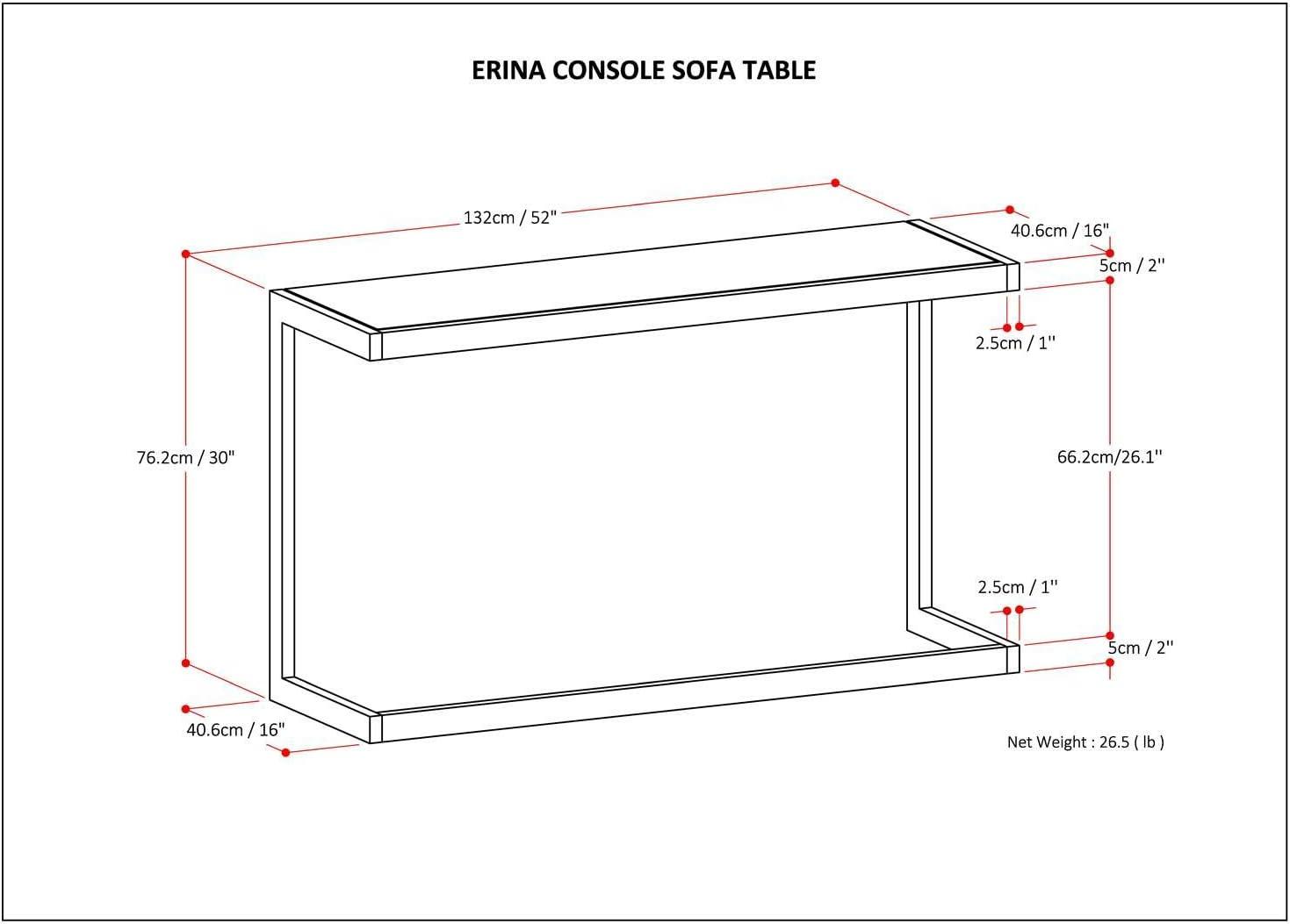 Erina 52" Rustic Natural Aged Brown Solid Acacia & Metal Console Table