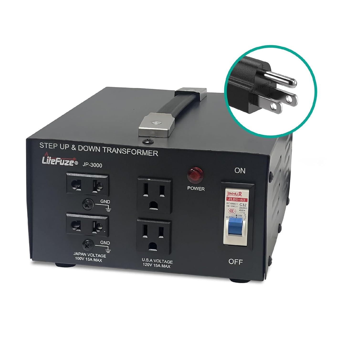 Litefuze 3000W Japan Voltage Converter Transformer - Step Up/down 100v to 120v & 120v to 100v - CE Certified with With Circuit Breaker Protection - 3-Year Warranty.(JP-3000)