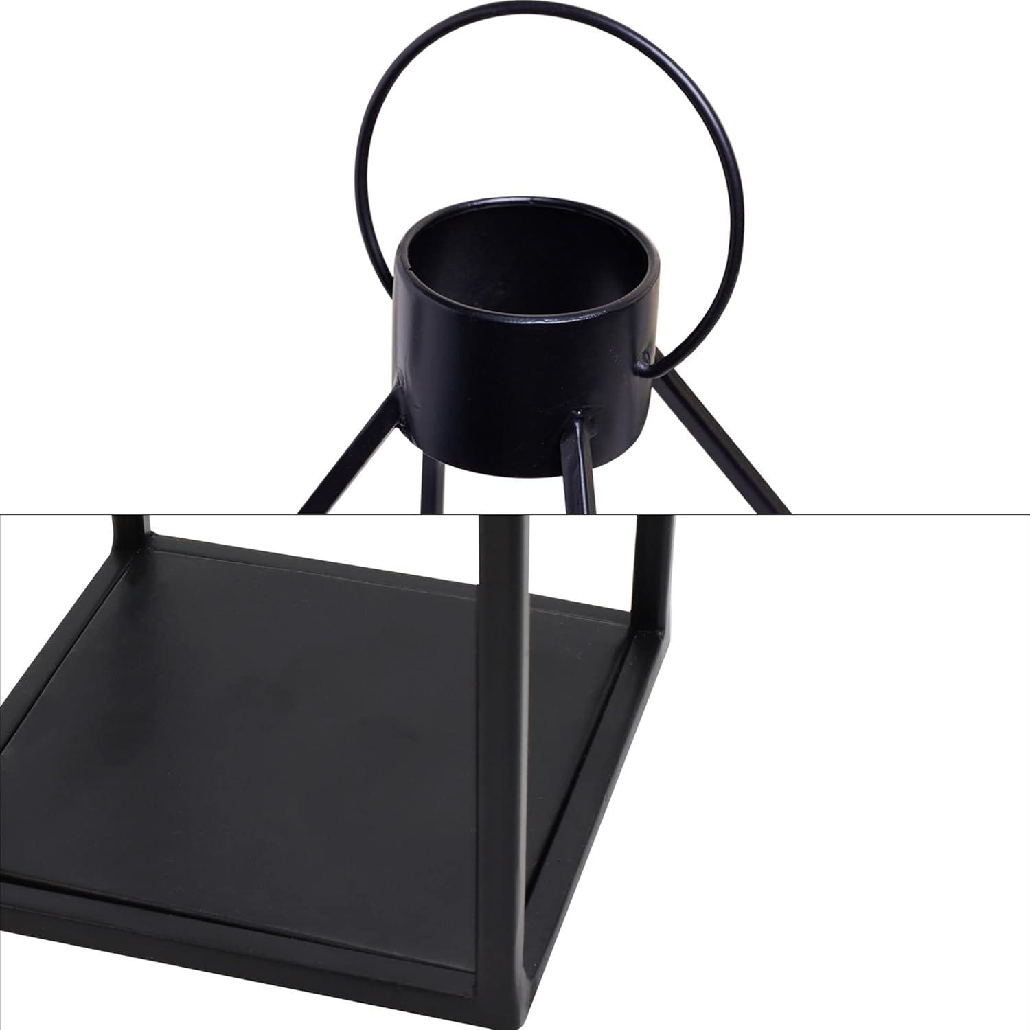 HPC Decor 22'' 19'' Lanterns Decorative w/ Flickering Timer Candles- Large Tall Black Metal Candle Lanterns Set of 2- Modern Farmhouse Decor for Indoor,Outdoor,Tabletop,Porch (No Glass)