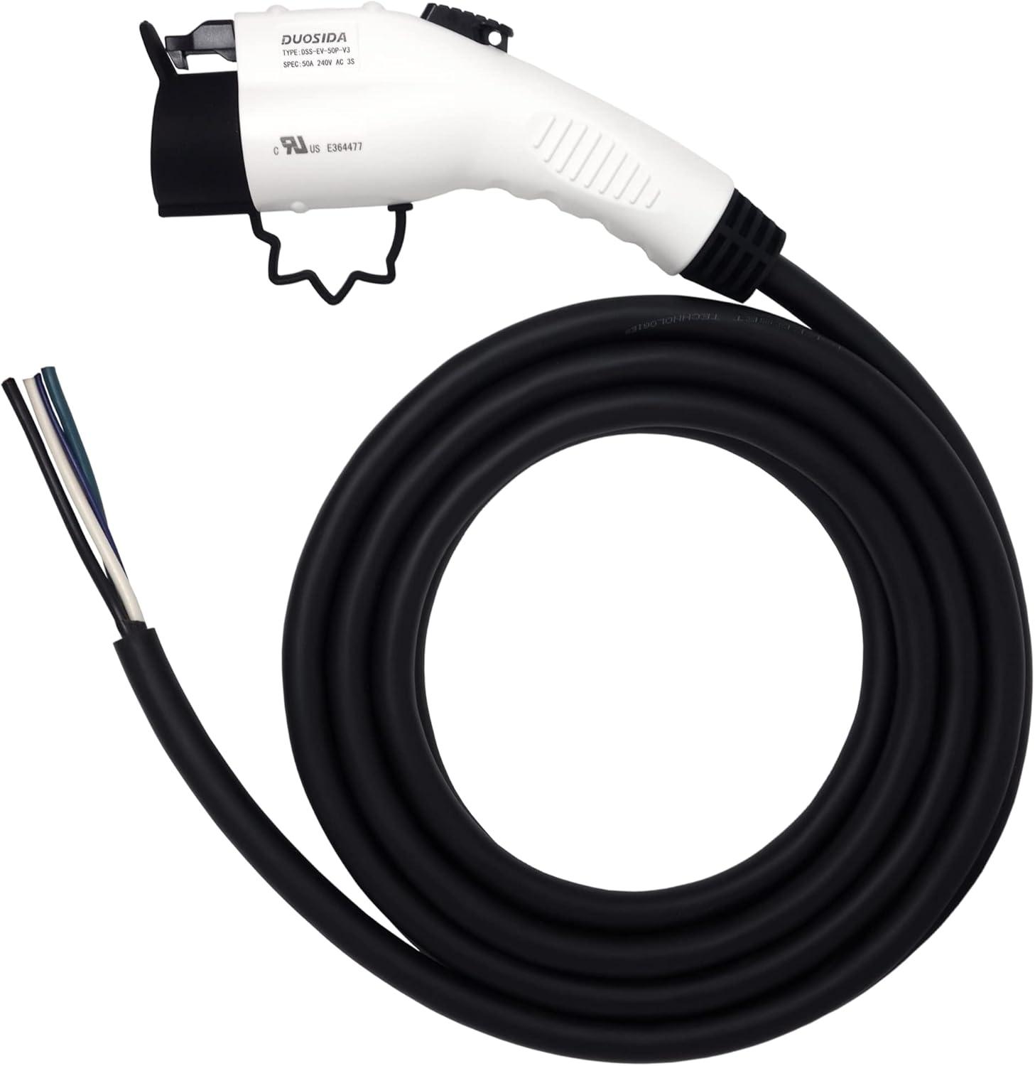 25' EV Charger J-1772 Plug Replacement Cable, US Made, Charger End Bare Wire for Easy Replacement of Original Cable on Chargers up to 40 Amps