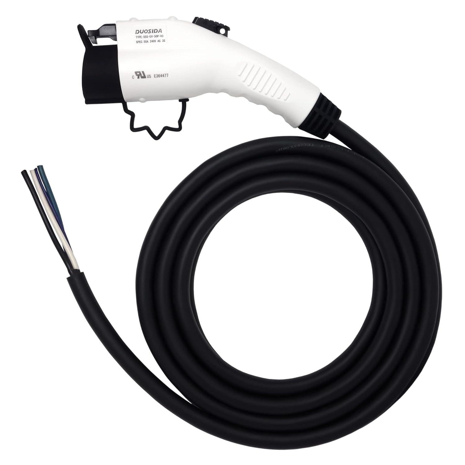 25' EV Charger J-1772 Plug Replacement Cable, US Made, Charger End Bare Wire for Easy Replacement of Original Cable on Chargers up to 40 Amps