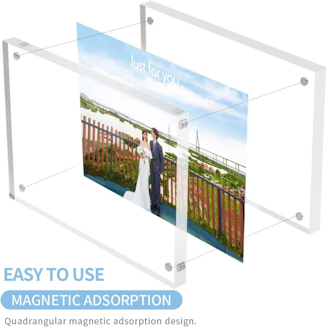 Acrylic 4x6 Picture Frames 3 Pack, Clear Photo Display Magnetic Photo Picture Frames 6 x 4 for Family. Pets, Friends Warming Pictures, Picture Frames for Office, Home, School, 10 + 10MM Thickness