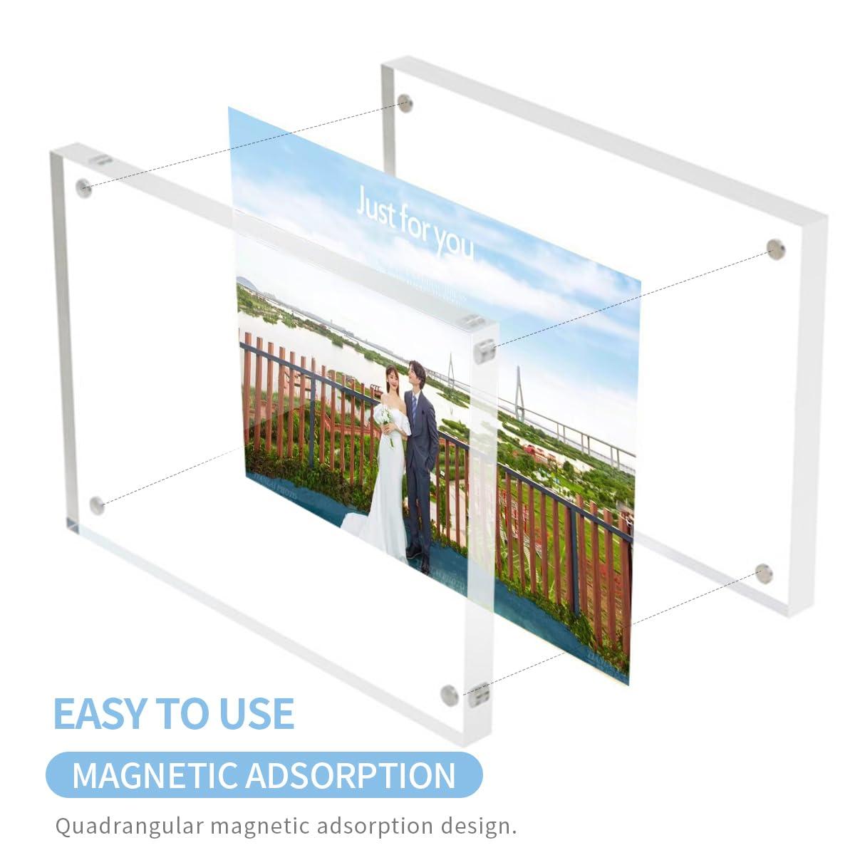Acrylic 4x6 Picture Frames 3 Pack, Clear Photo Display Magnetic Photo Picture Frames 6 x 4 for Family. Pets, Friends Warming Pictures, Picture Frames for Office, Home, School, 10 + 10MM Thickness