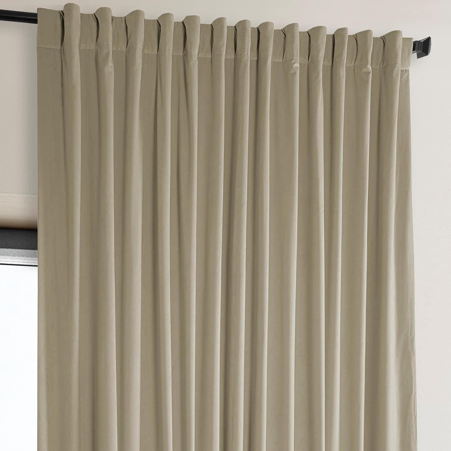 HPD Half Price Drapes Light Beige Heritage Plush Velvet Room Darkening Curtains for Bedroom & Living Room Curtains (1 Panel), Window Curtains 84 inches long, Extra Wide Curtains & Drapes, 100W X 84L