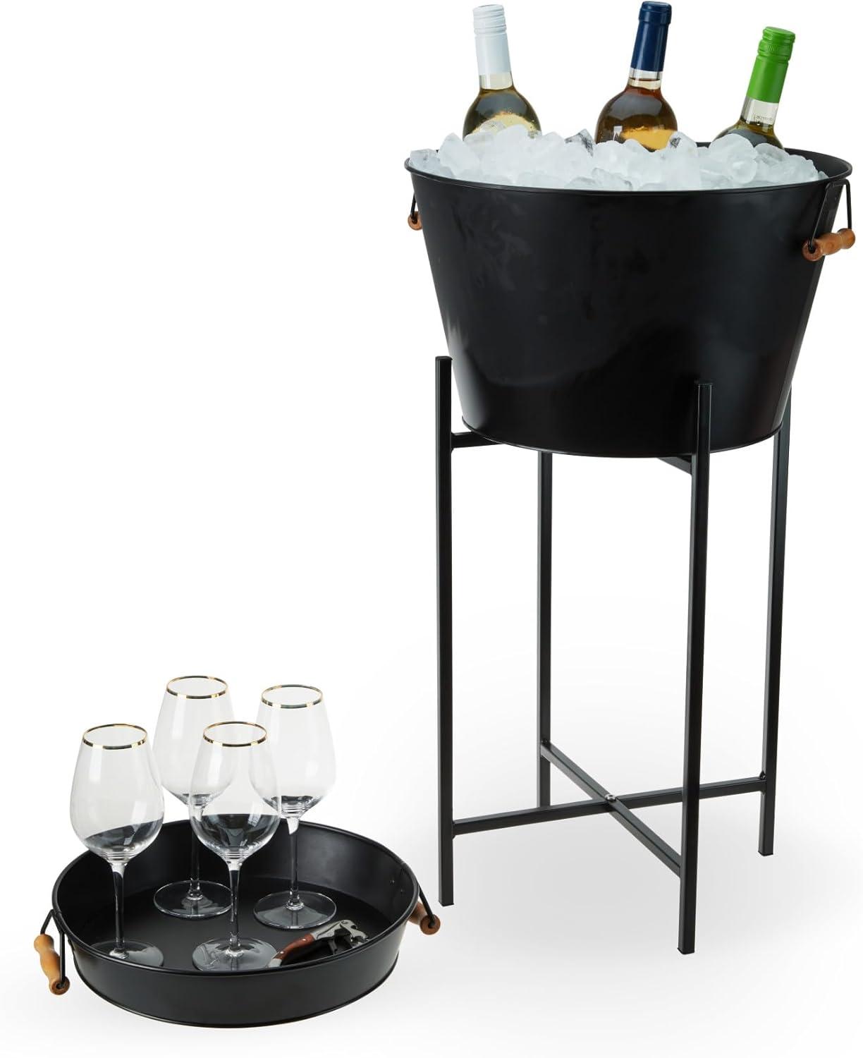 Black Beverage Tub with Stand & Tray