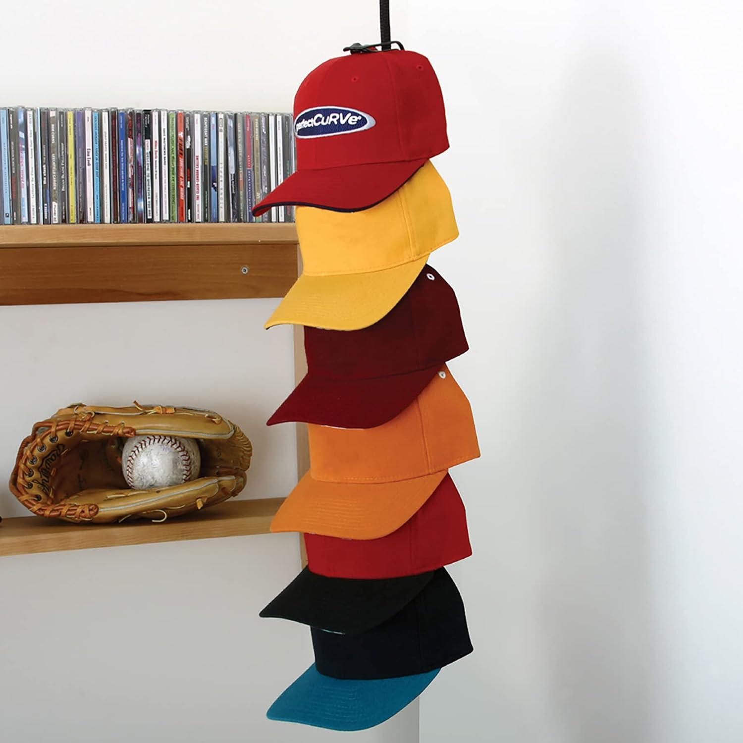 Perfect Curve Cap Rack36 System – Hat Rack for Baseball Caps | Over Door Organizer | Baseball Cap Organizer | Hat Hangers for closet | Hat Organizer for Wall | 12 clips hold up to 36 caps | Black