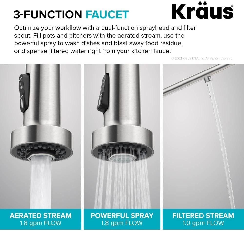 KRAUS Bolden 2-in-1 Commercial Style Pull-Down Single Handle Water Filter Kitchen Faucet for Reverse Osmosis or Water Filtration System in Spot Free Stainless Steel