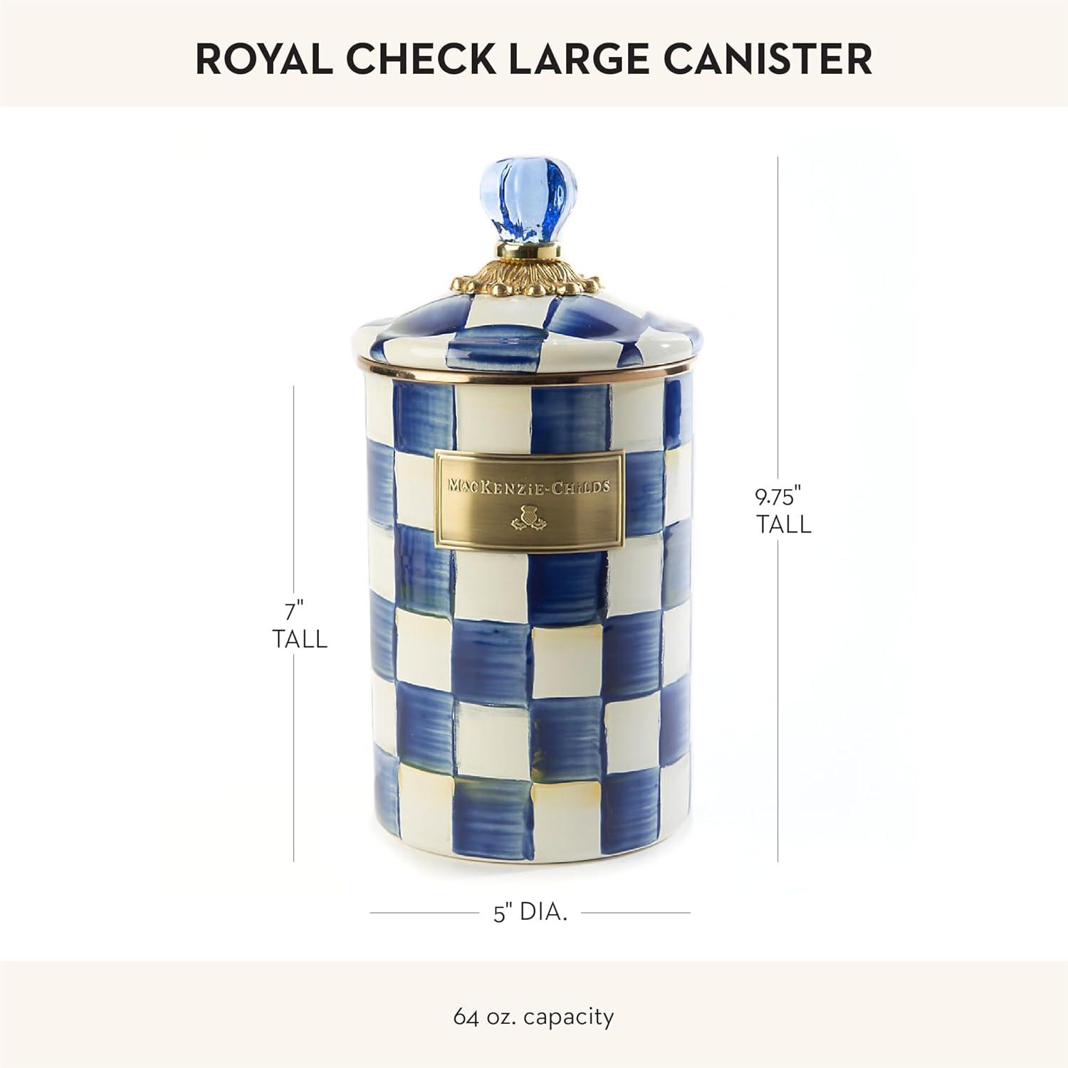 Regal Blue Check Stainless Steel Canister Set with Brass Accents