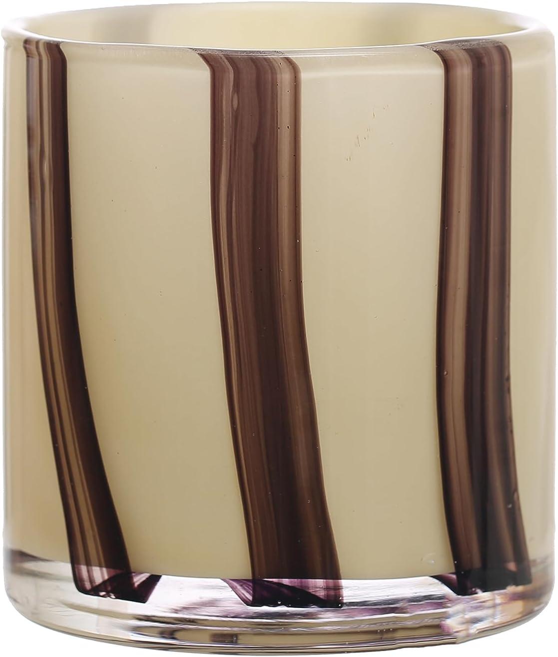 Cream and Purple Striped Glass Votive Candle Holder, 4"