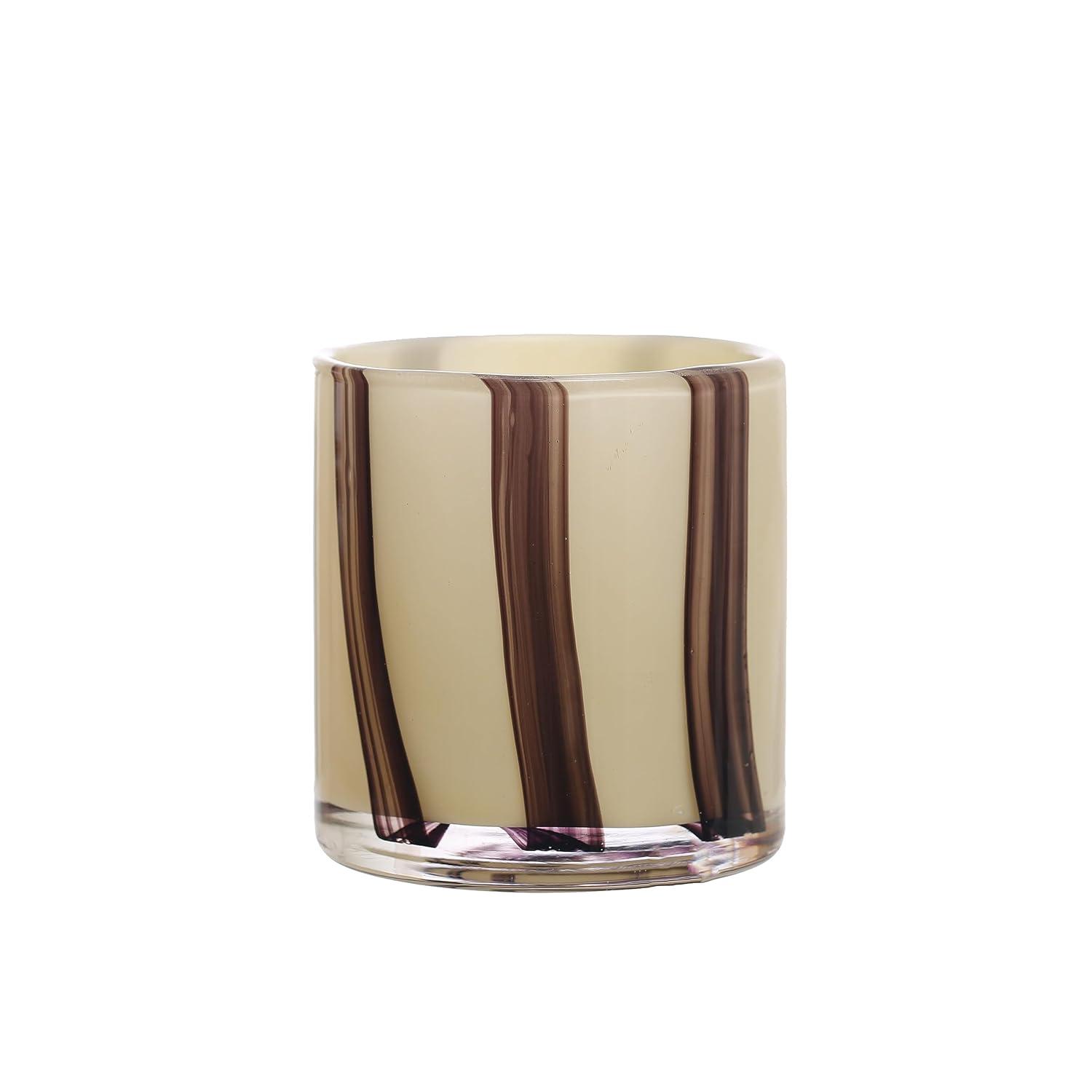Cream and Purple Striped Glass Votive Candle Holder, 4"