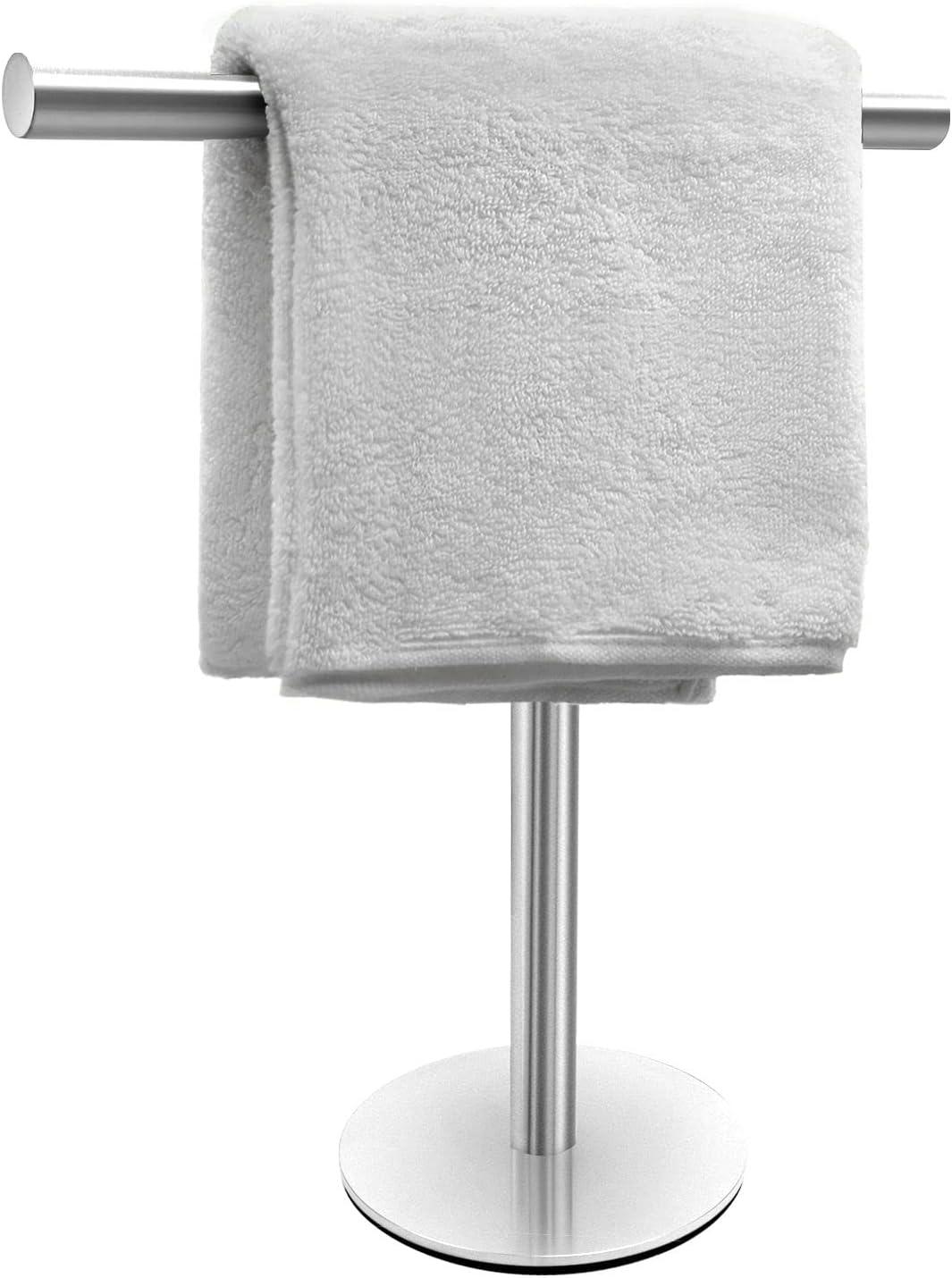 Brushed Stainless Steel T-Shape Countertop Towel Holder Stand