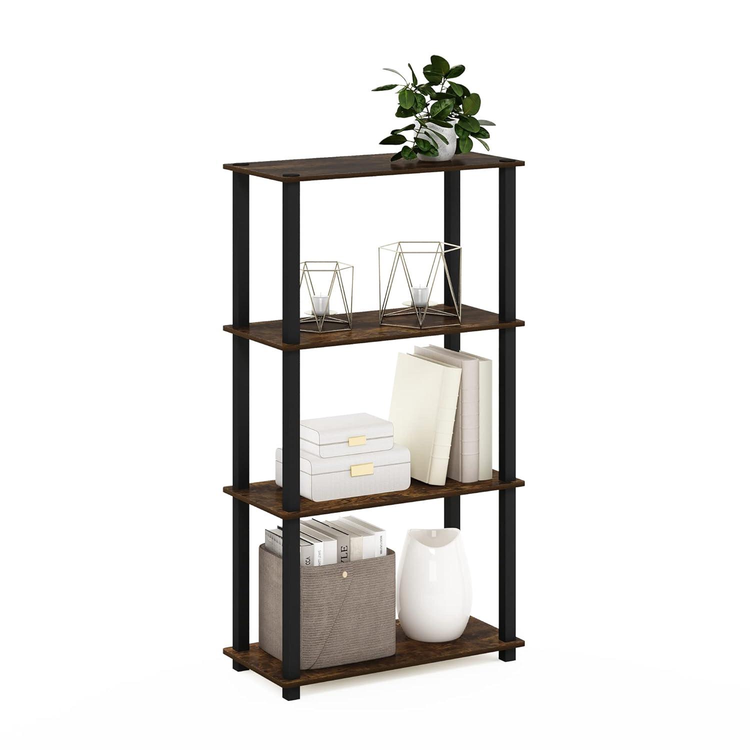 Furinno 4-Tier Multipurpose Display Rack Storage Shelving Unit with Square Tube Open Bookshelf,Amber Pine/Black