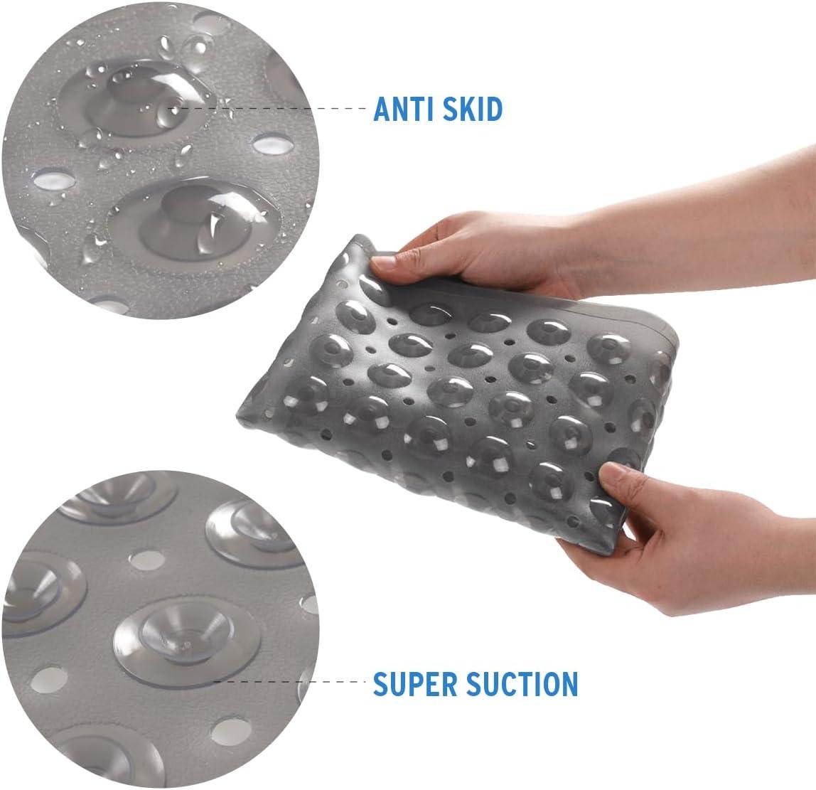 AmazerBath Bath Tub Mat, Medium Size 27.6 x 15 Inches Non-Slip Shower Mats with Suction Cups and Drain Holes, Bathroom Bathtub Mats Machine Washable (Clear)