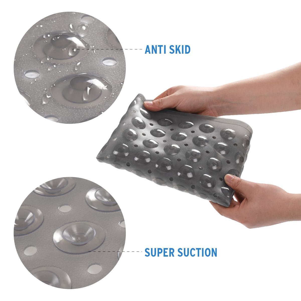 AmazerBath Bath Tub Mat, Medium Size 27.6 x 15 Inches Non-Slip Shower Mats with Suction Cups and Drain Holes, Bathroom Bathtub Mats Machine Washable (Clear)