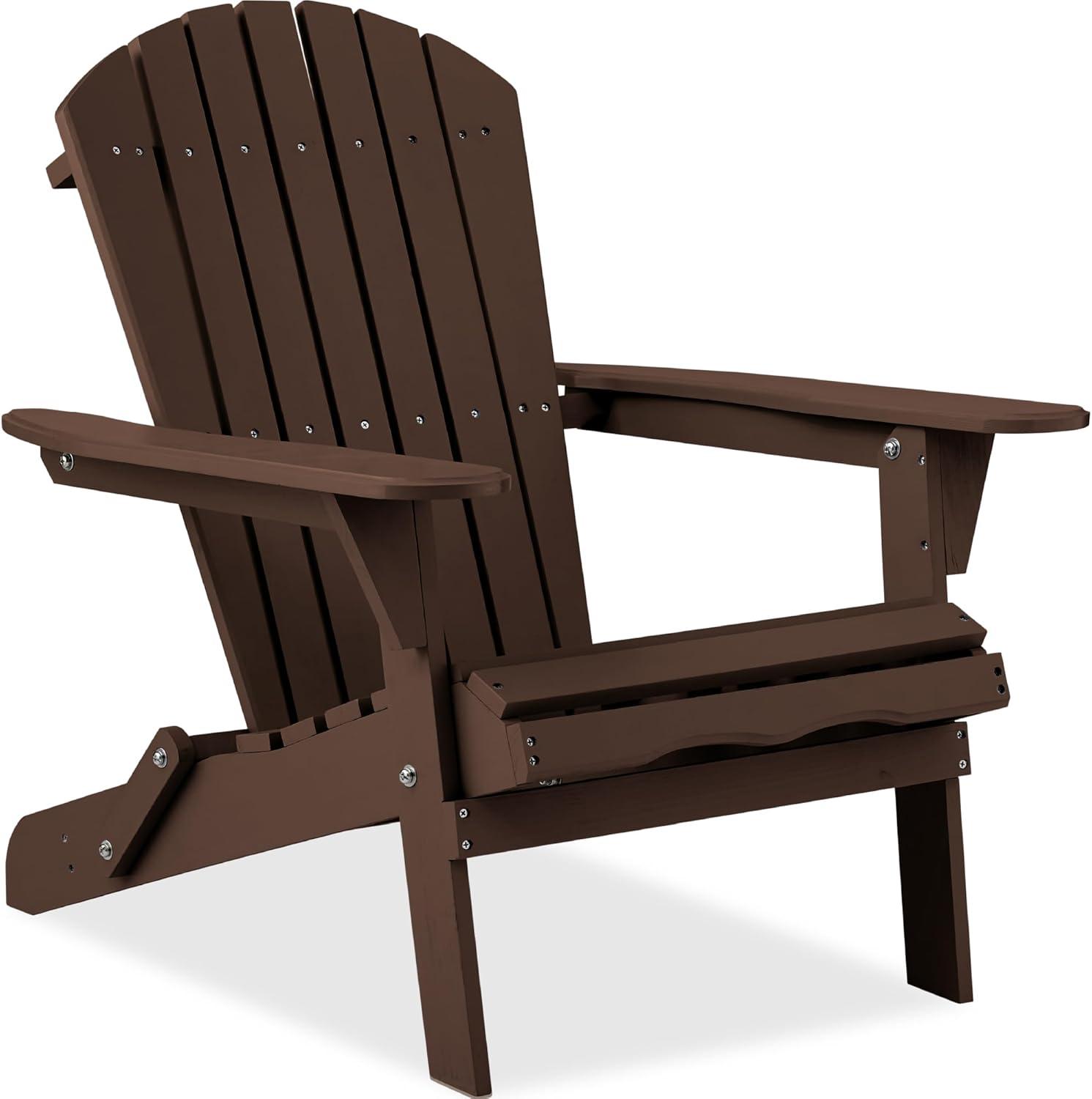 Best Choice Products Folding Adirondack Chair Outdoor, Wooden Accent Lounge Furniture w/ 350lb Capacity - Natural