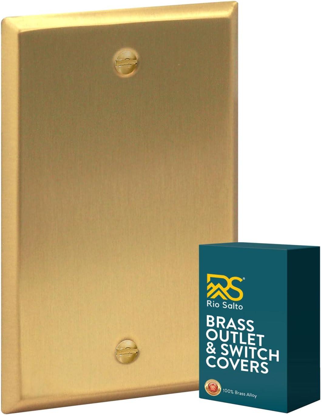 Rio Salto Metal Gold Blank Wall Plate, Blank Outlet Cover Corrosion Resistant Cover for Unused Outlets Wall Switch 1-Gang Covers Child Safe Device Outlet Safety, Standard Size, Genuine Brushed Brass