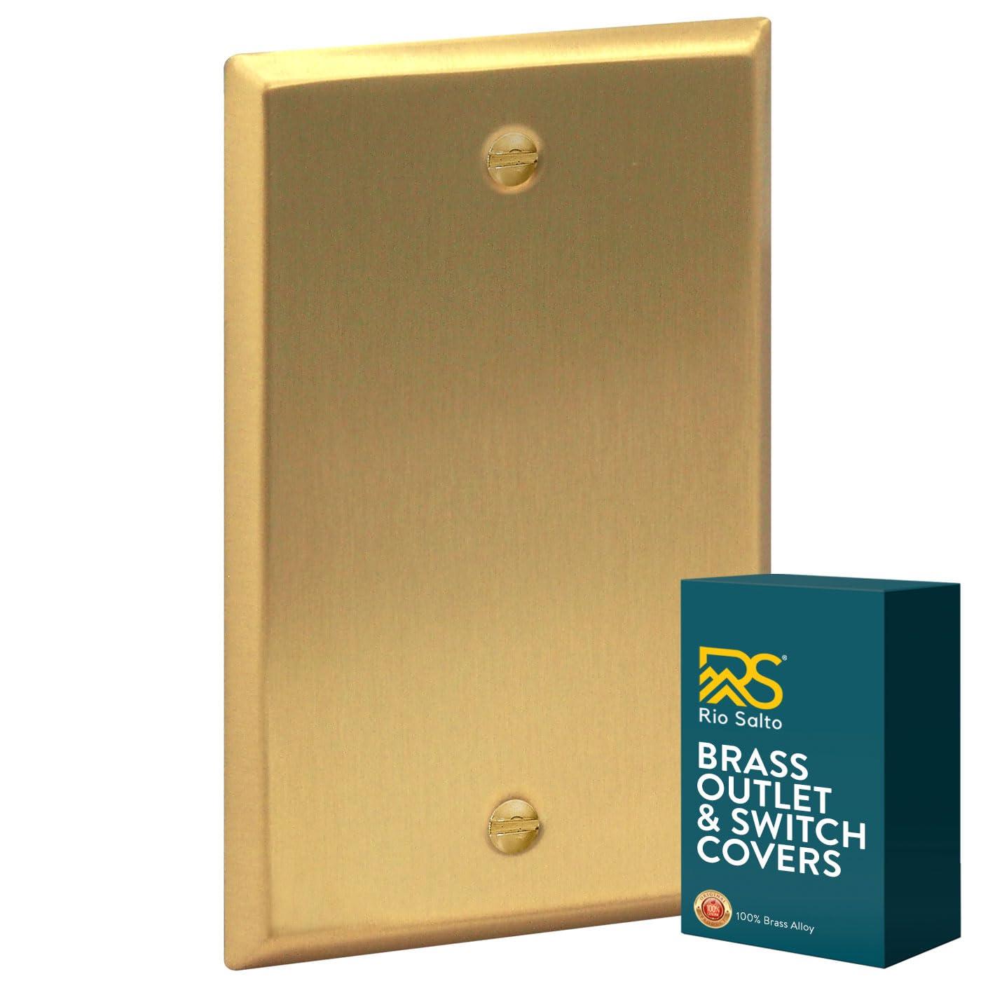 Rio Salto Metal Gold Blank Wall Plate, Blank Outlet Cover Corrosion Resistant Cover for Unused Outlets Wall Switch 1-Gang Covers Child Safe Device Outlet Safety, Standard Size, Genuine Brushed Brass