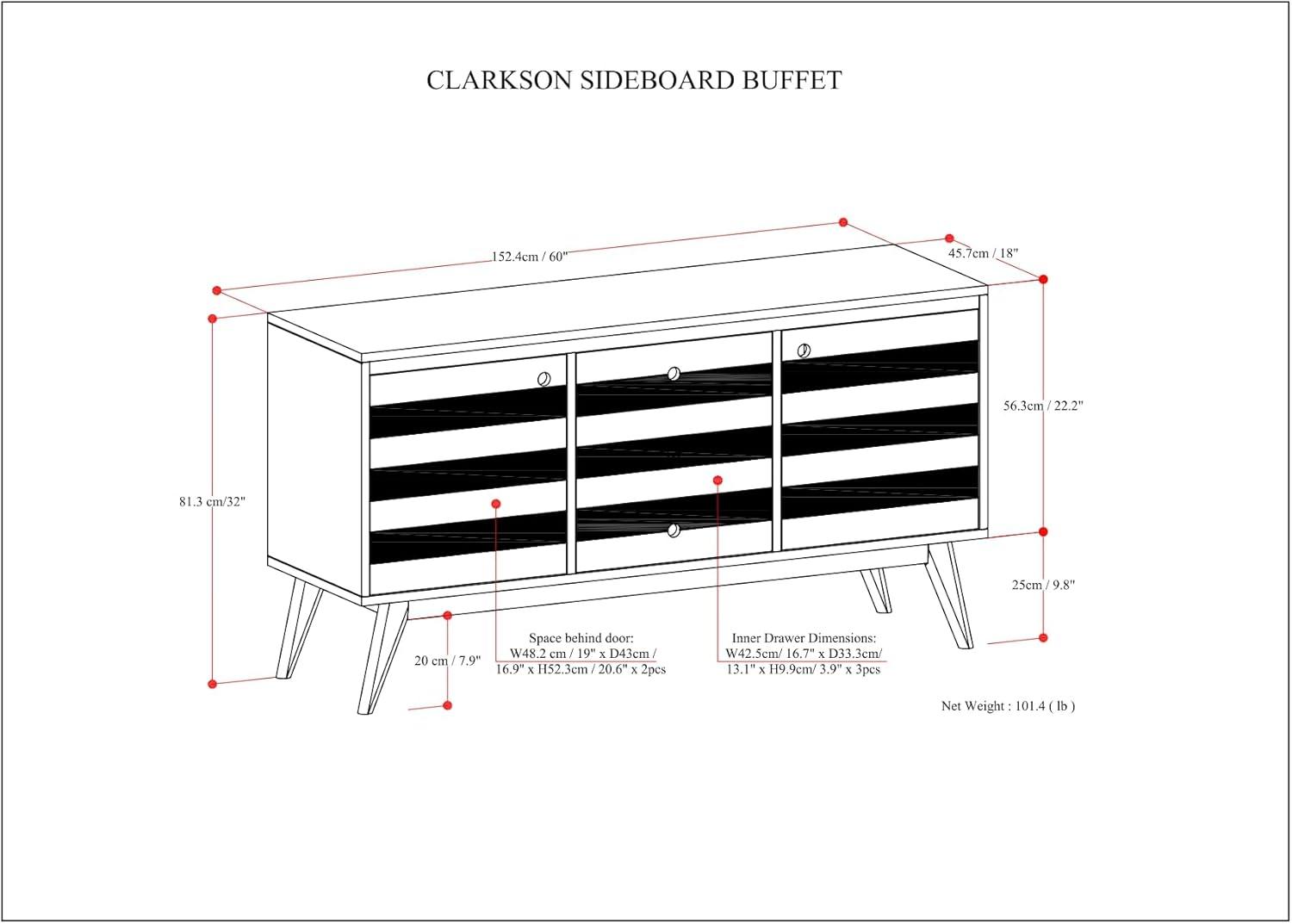 Clarkson WOOD 60" WD Mid Century Sideboard Buffet in Rustic Natural Aged Brown