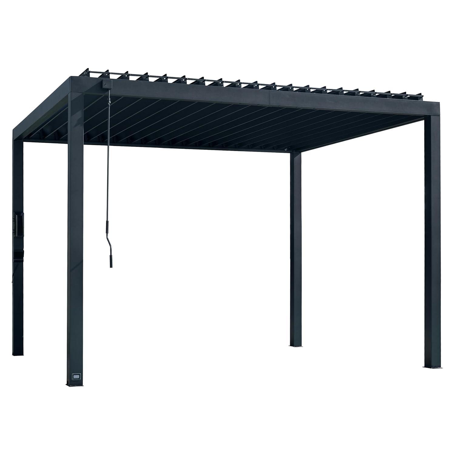 Backyard Discovery Backyard Discovery Sarasota 12' x 10' Galvanized Steel Outdoor Louvered Pergola Kit with Adjustable Steel Roof and PowerPort