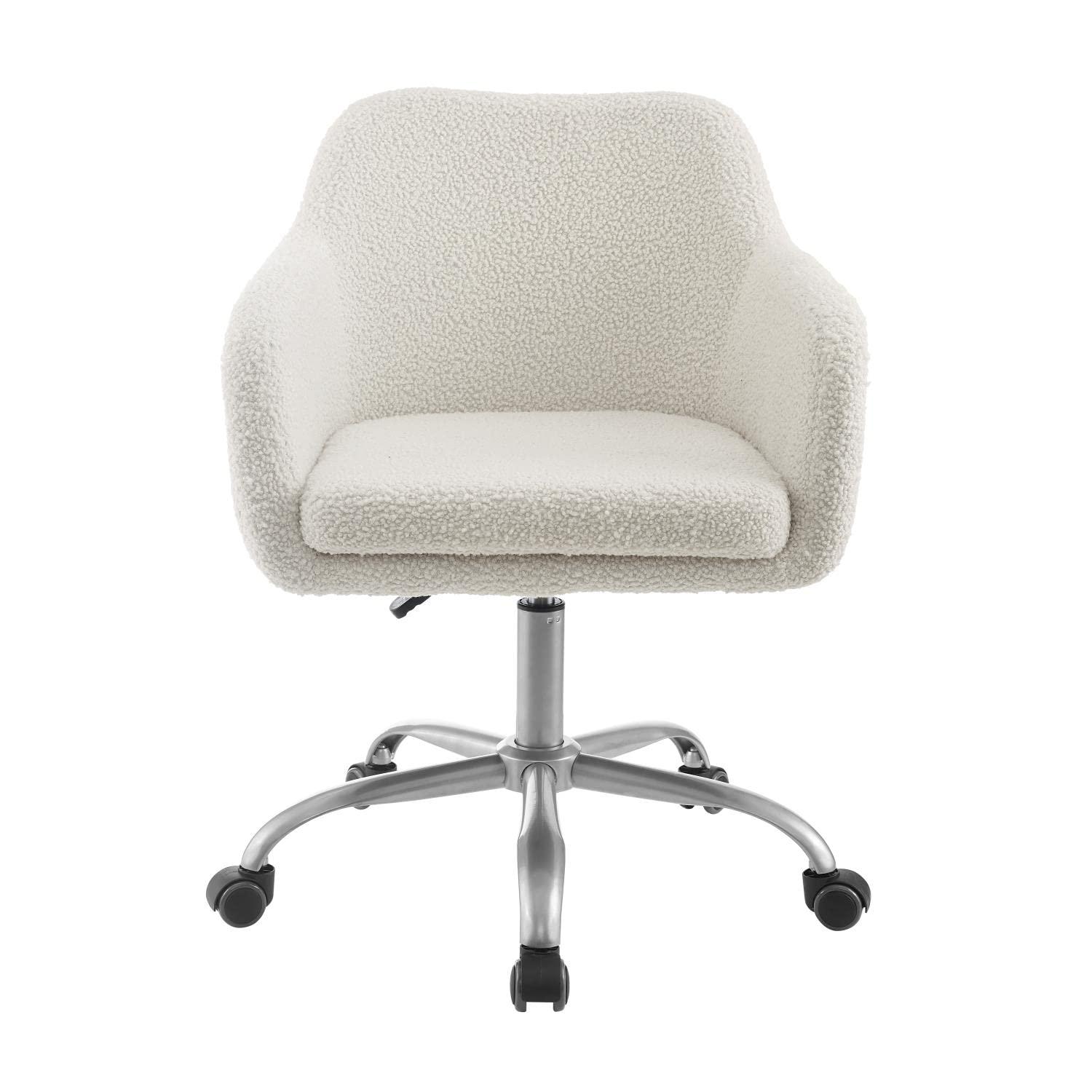 Rylen Modern Swivel Office Desk Chair White - Linon: Chrome-Plated, Ergonomic with Adjustable Height & Casters