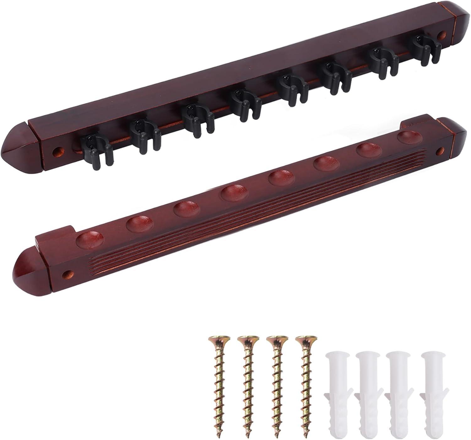 2-Piece Billiard Pool Cue Stick Wall Mounted Rack, Holds 8 Pool Cue Stick