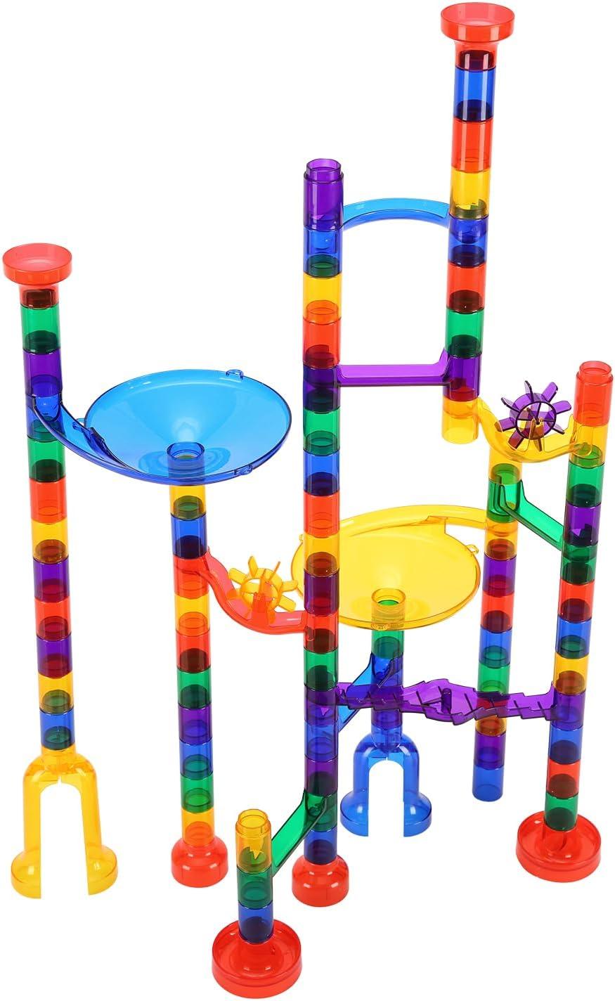 VEVOR Marble Run Set, 110 Piece Marble Maze Building Block Brain Game, with 10 Glow in the Dark Marbles + 20 Glass Marbles