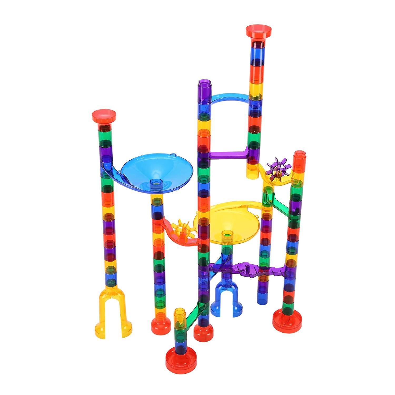 VEVOR Marble Run Set, 110 Piece Marble Maze Building Block Brain Game, with 10 Glow in the Dark Marbles + 20 Glass Marbles