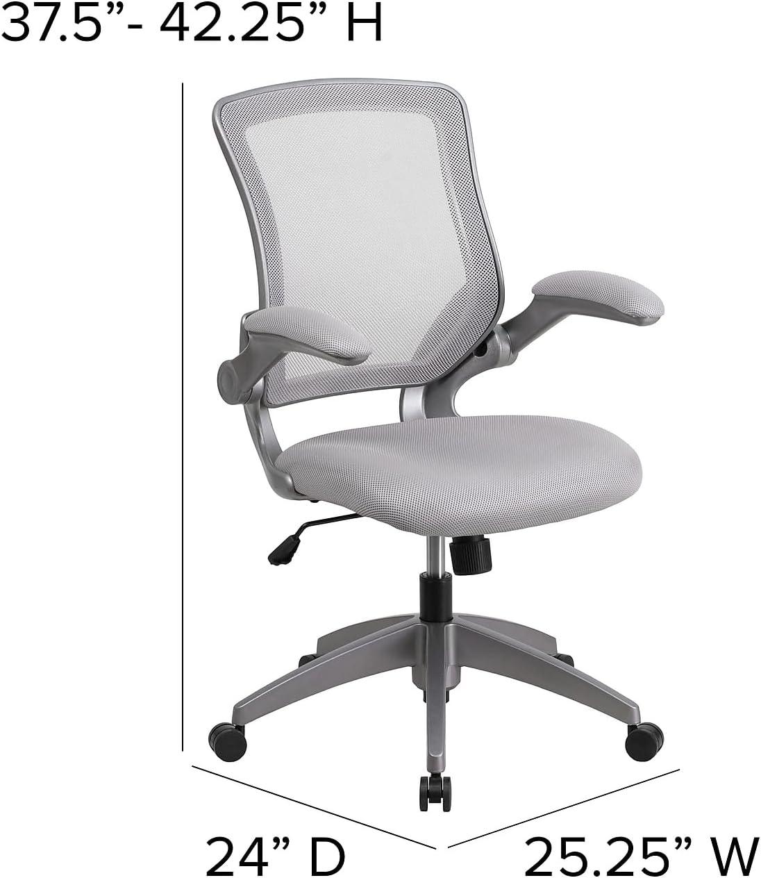 Flash Furniture Mid-Back Gray Mesh Swivel Ergonomic Task Office Chair with Gray Frame and Flip-Up Arms
