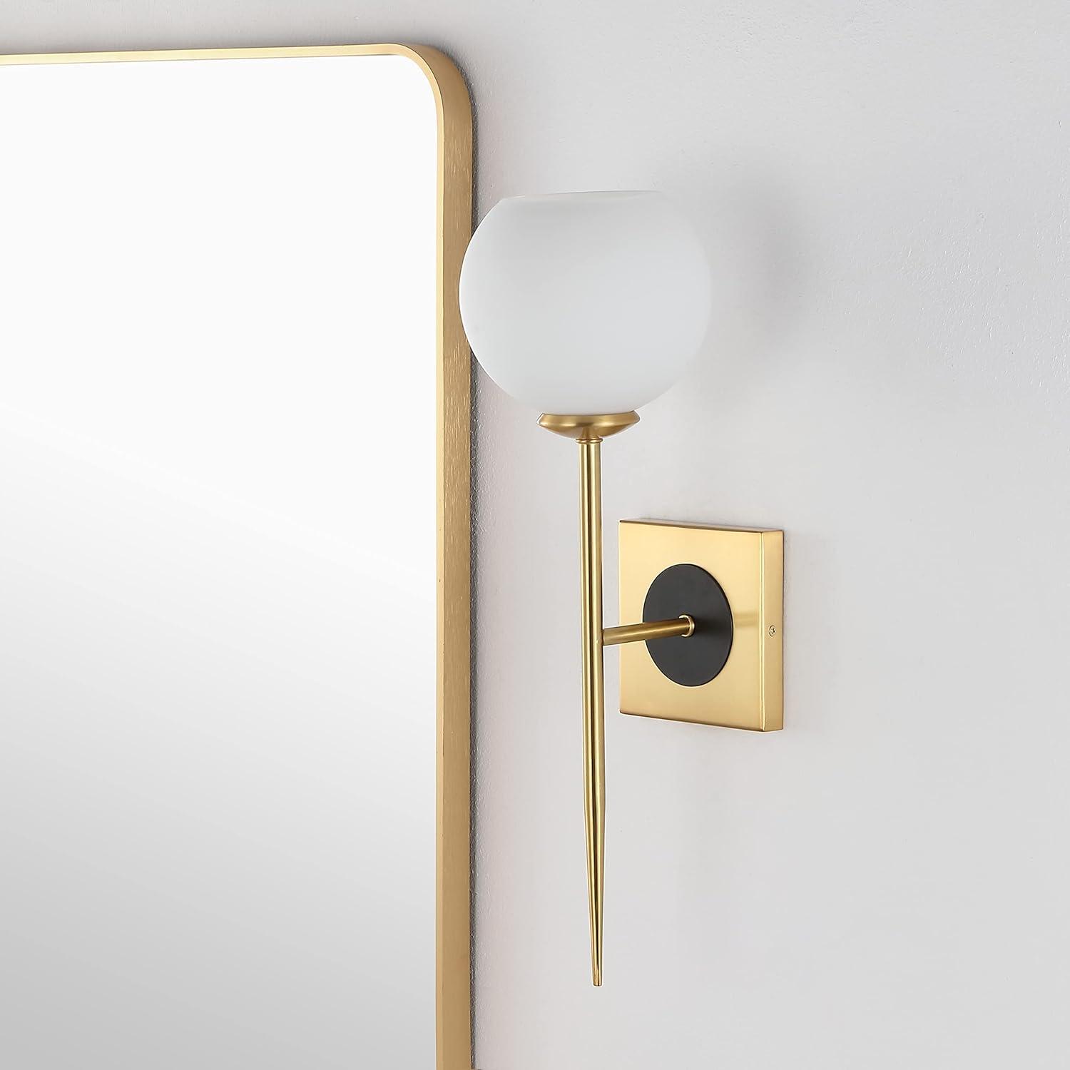 Sylvie 6" 1-Light Coastal French Country Iron LED Sconce, Brass Gold/White