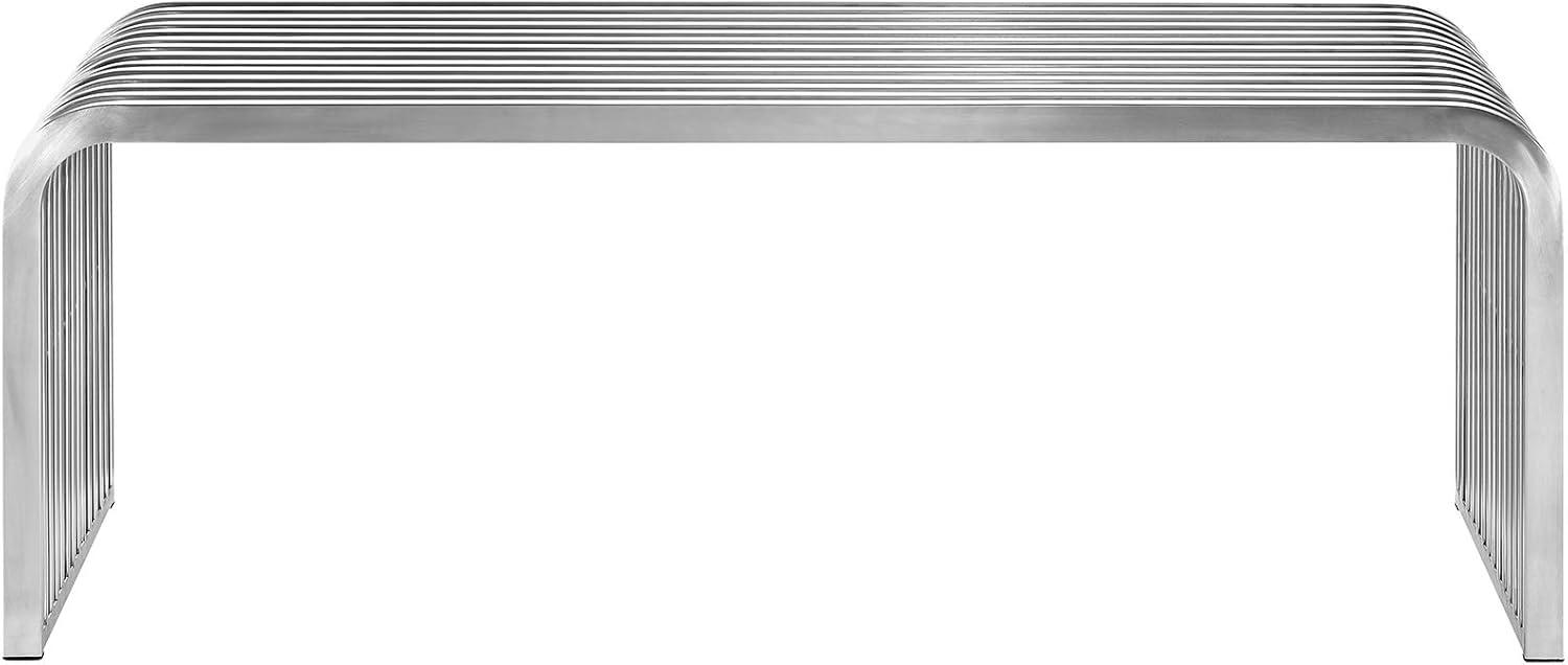 Modway Pipe 47" Modern Style Stainless Steel Bench in Silver