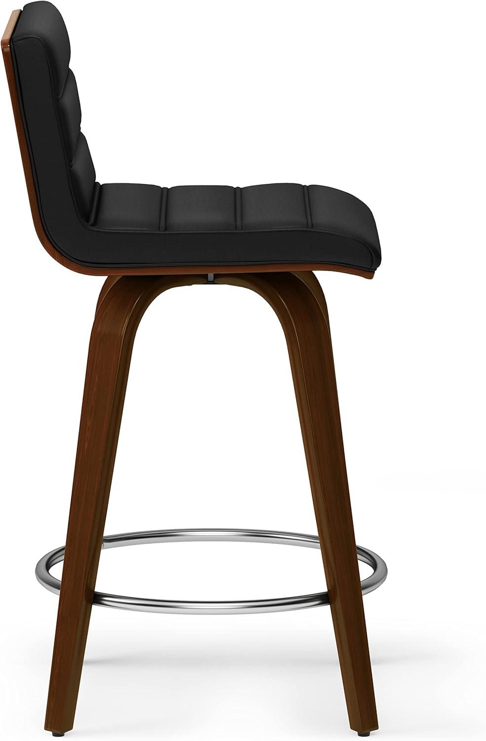 Simpli Home Roland Swivel Upholstered Mid-Century Modern Stool with Padded Seat and Back