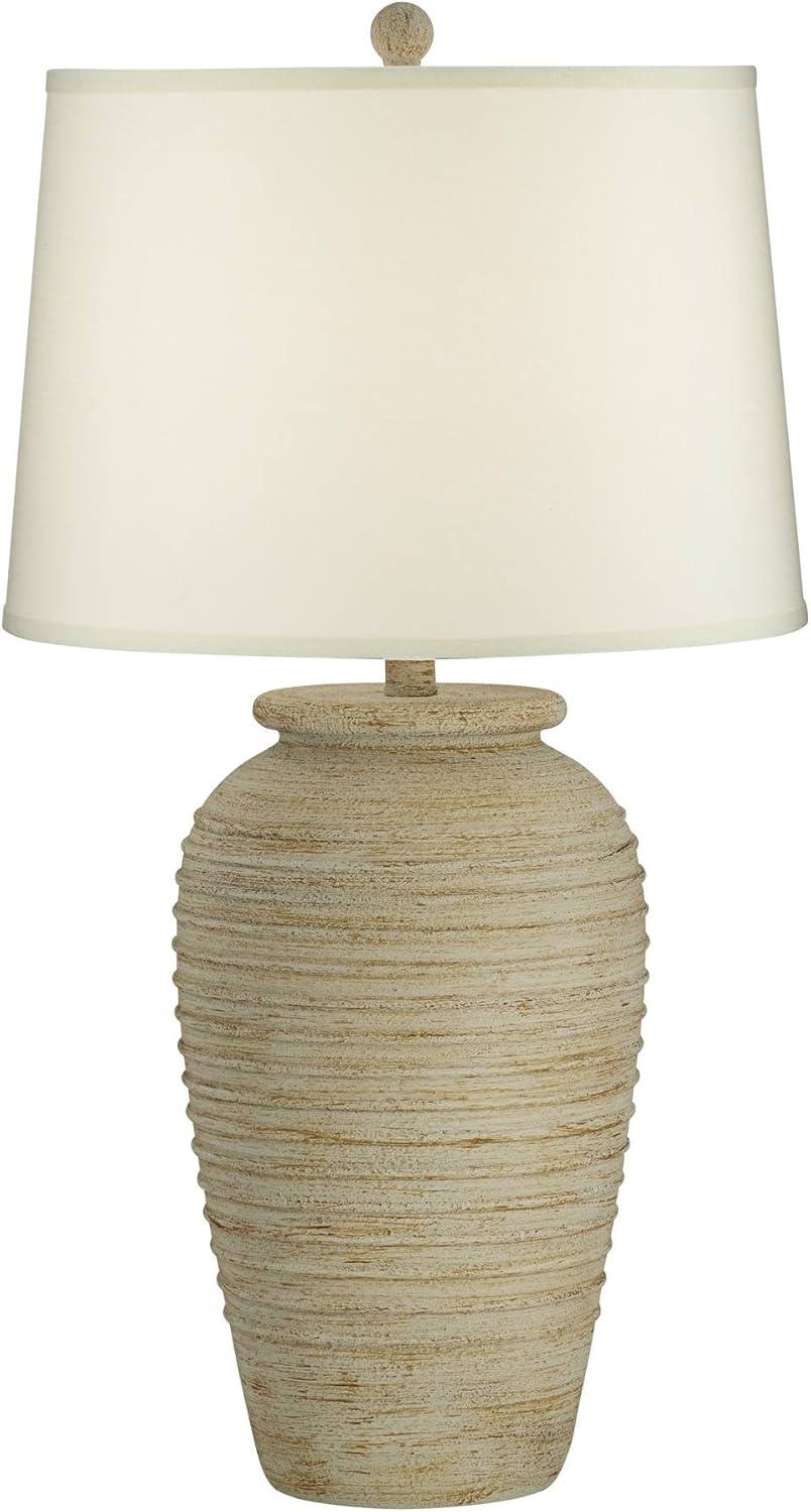 John Timberland Austin Rustic Table Lamp 28" Tall Sand Toned Cream Linen Drum Shade for Bedroom Living Room Bedside Nightstand Office Kids Family Home