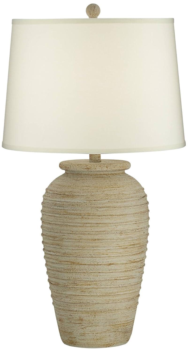 John Timberland Austin Rustic Table Lamp 28" Tall Sand Toned Cream Linen Drum Shade for Bedroom Living Room Bedside Nightstand Office Kids Family Home