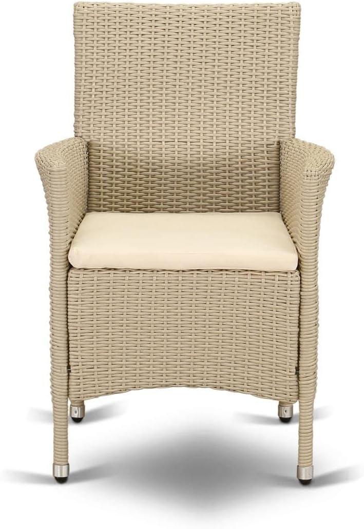 East West Furniture  Valencia Outdoor-furniture Wicker Patio Chair - Cream - Set of 2